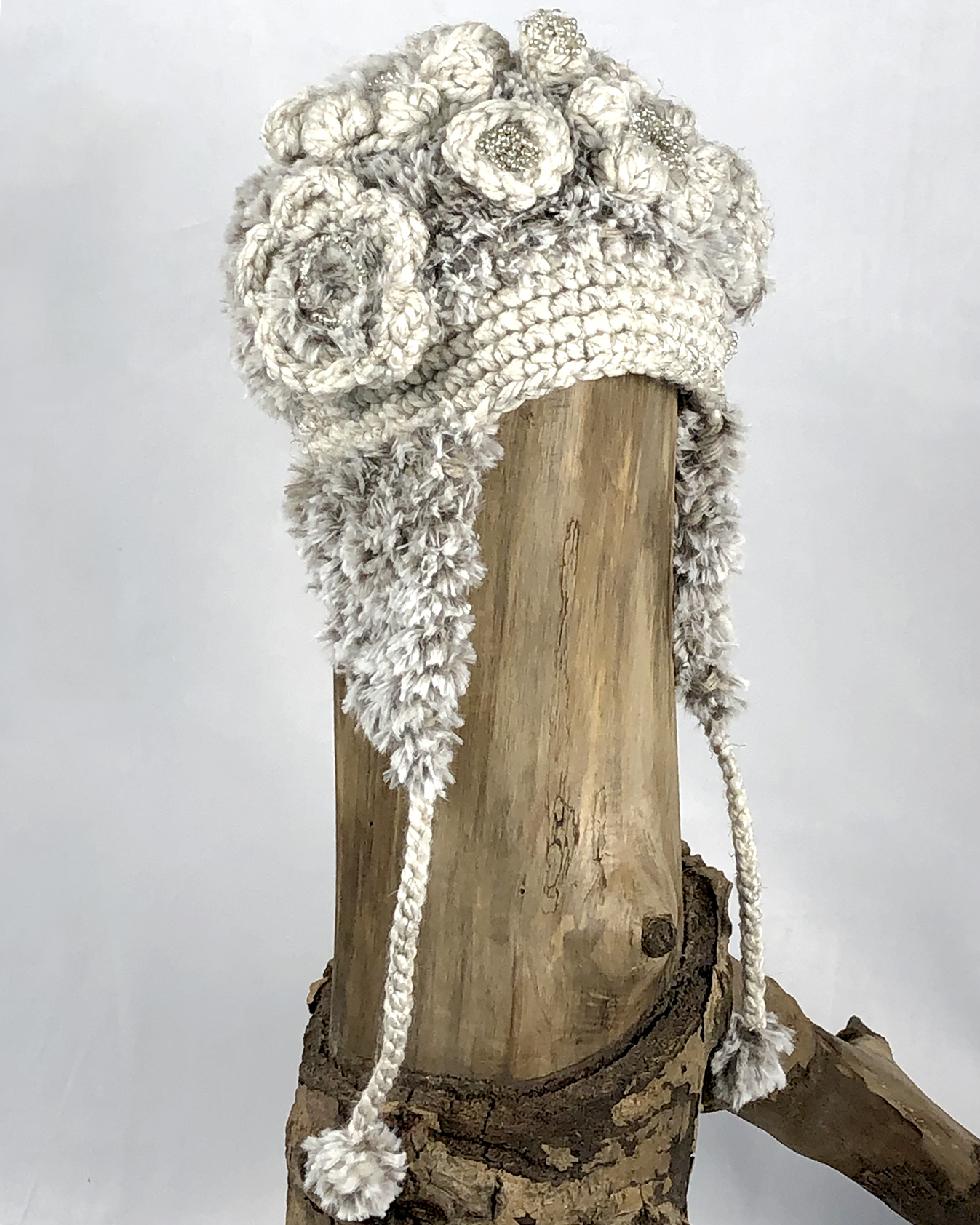 Silver Flower Flapped Toque