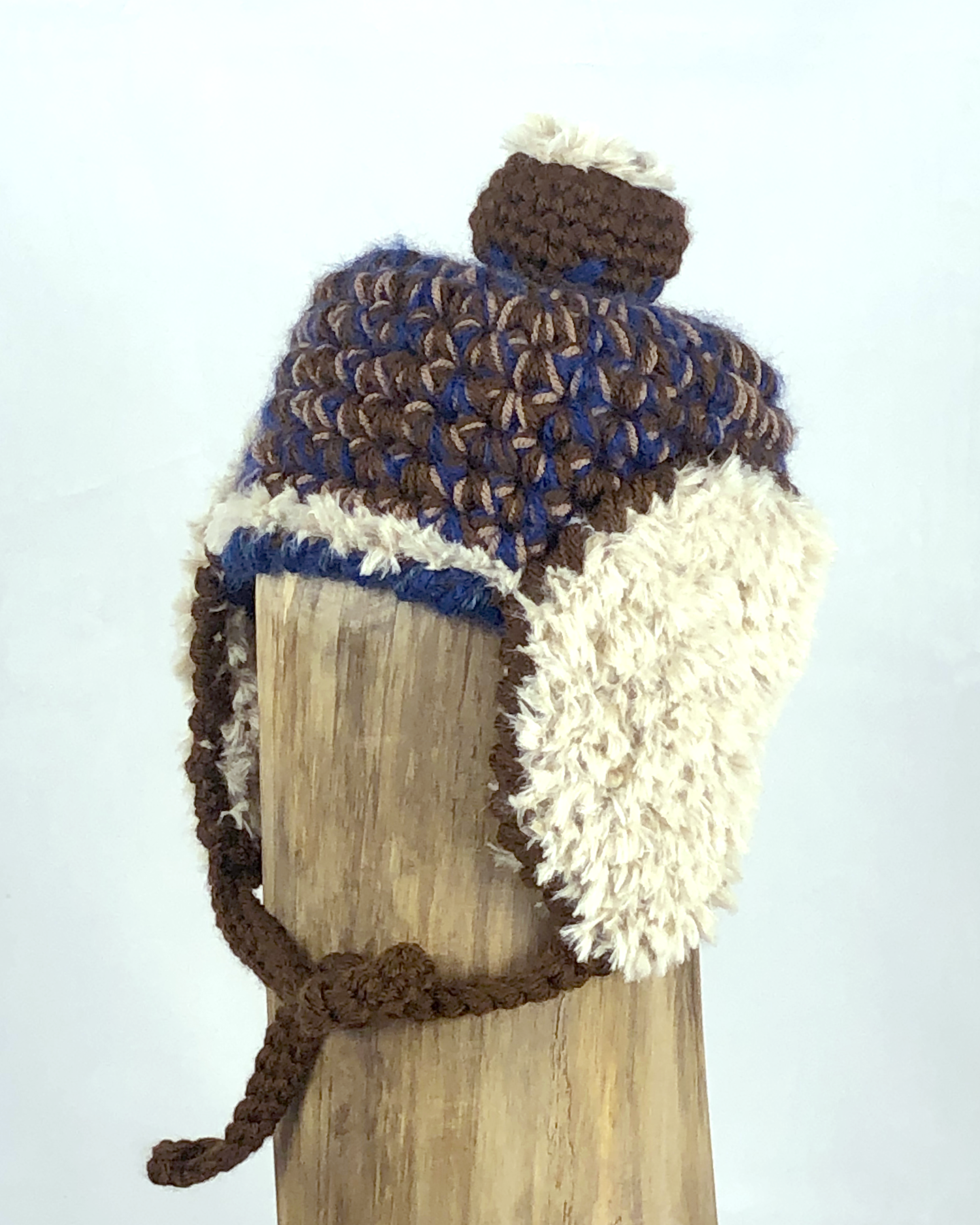 Blue, brown and beige Flapped Hat