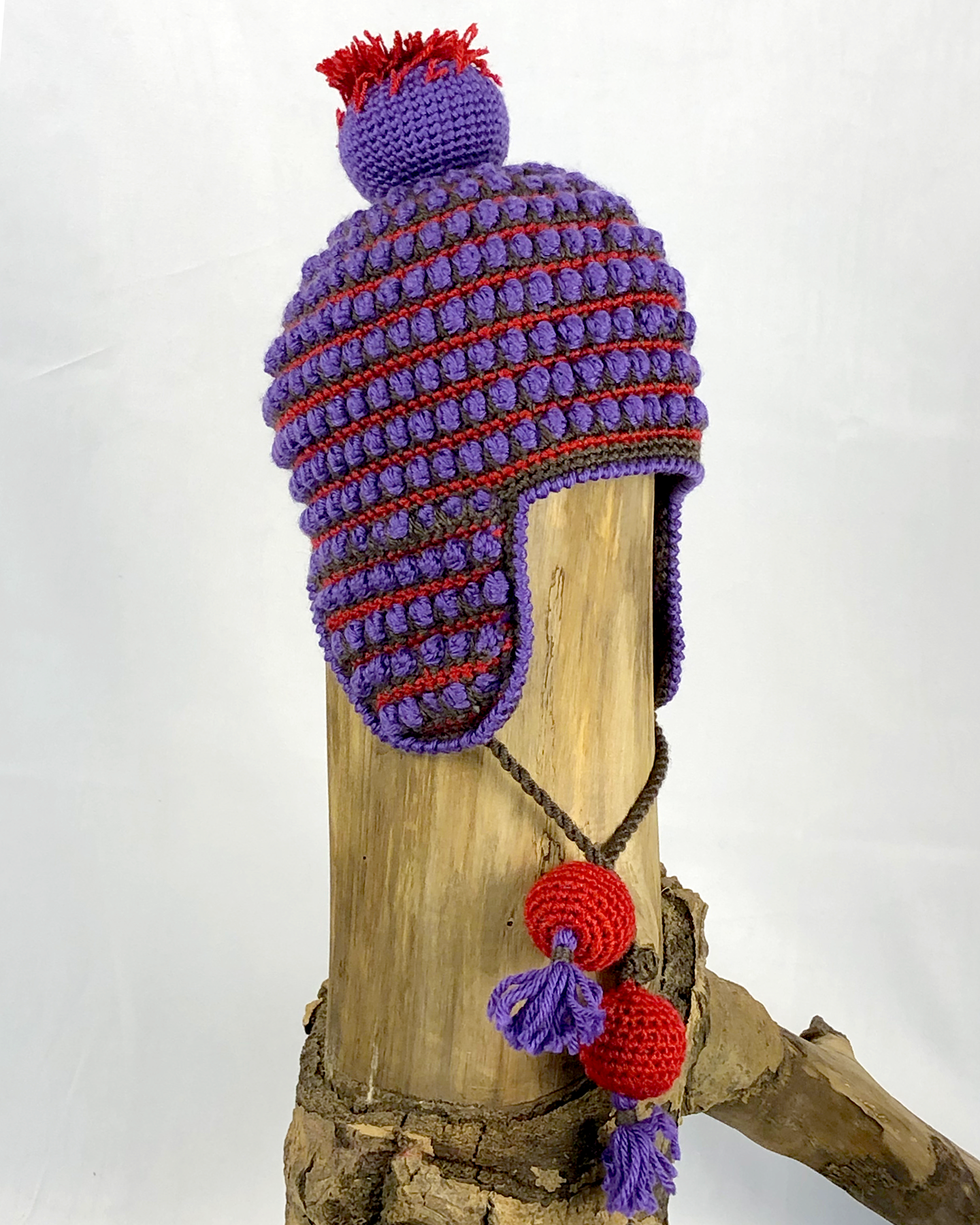 Red and Purple Flapped Toque