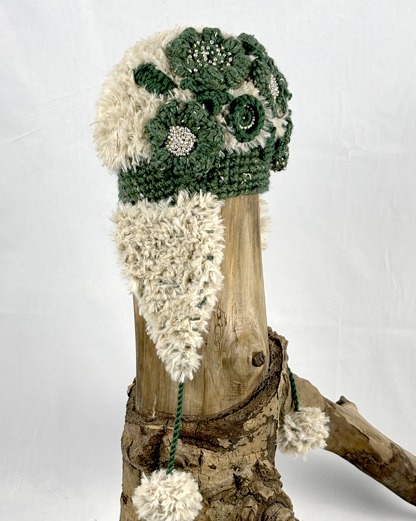 Green and Beige Flower Flapped Hat