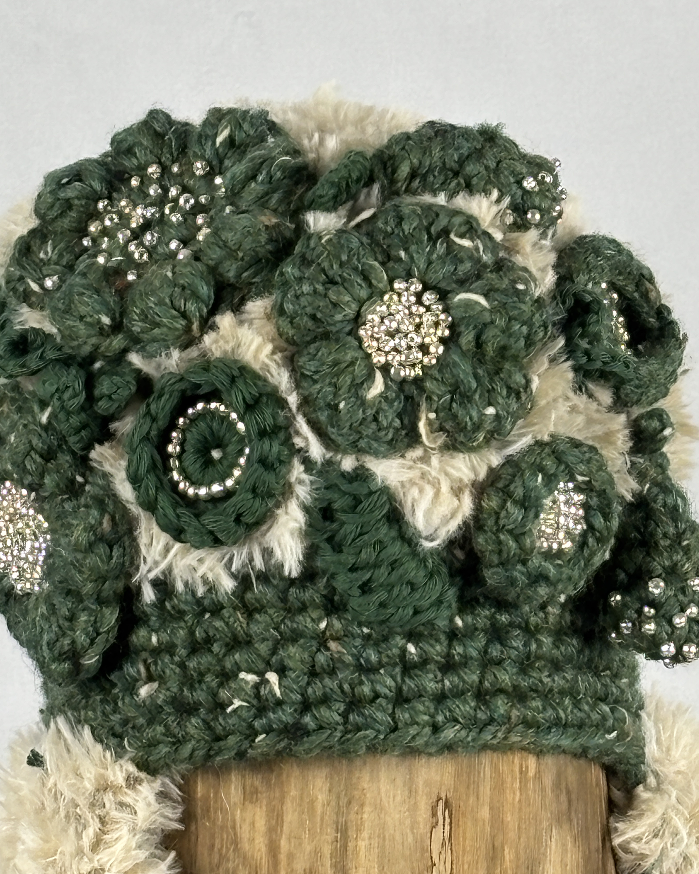 Green and Beige Flower Flapped Hat