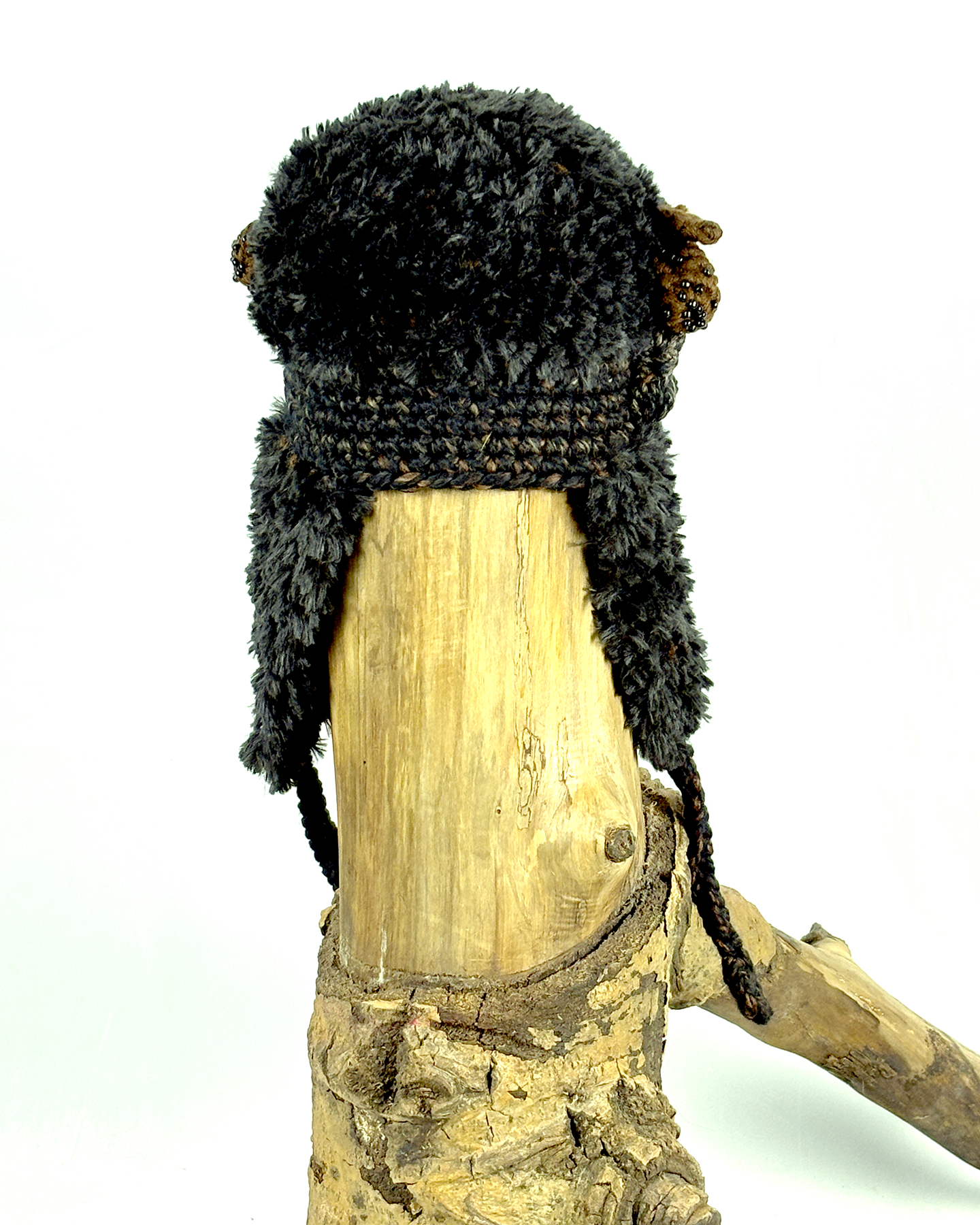 Black and Brown Flowered Flapped Hat
