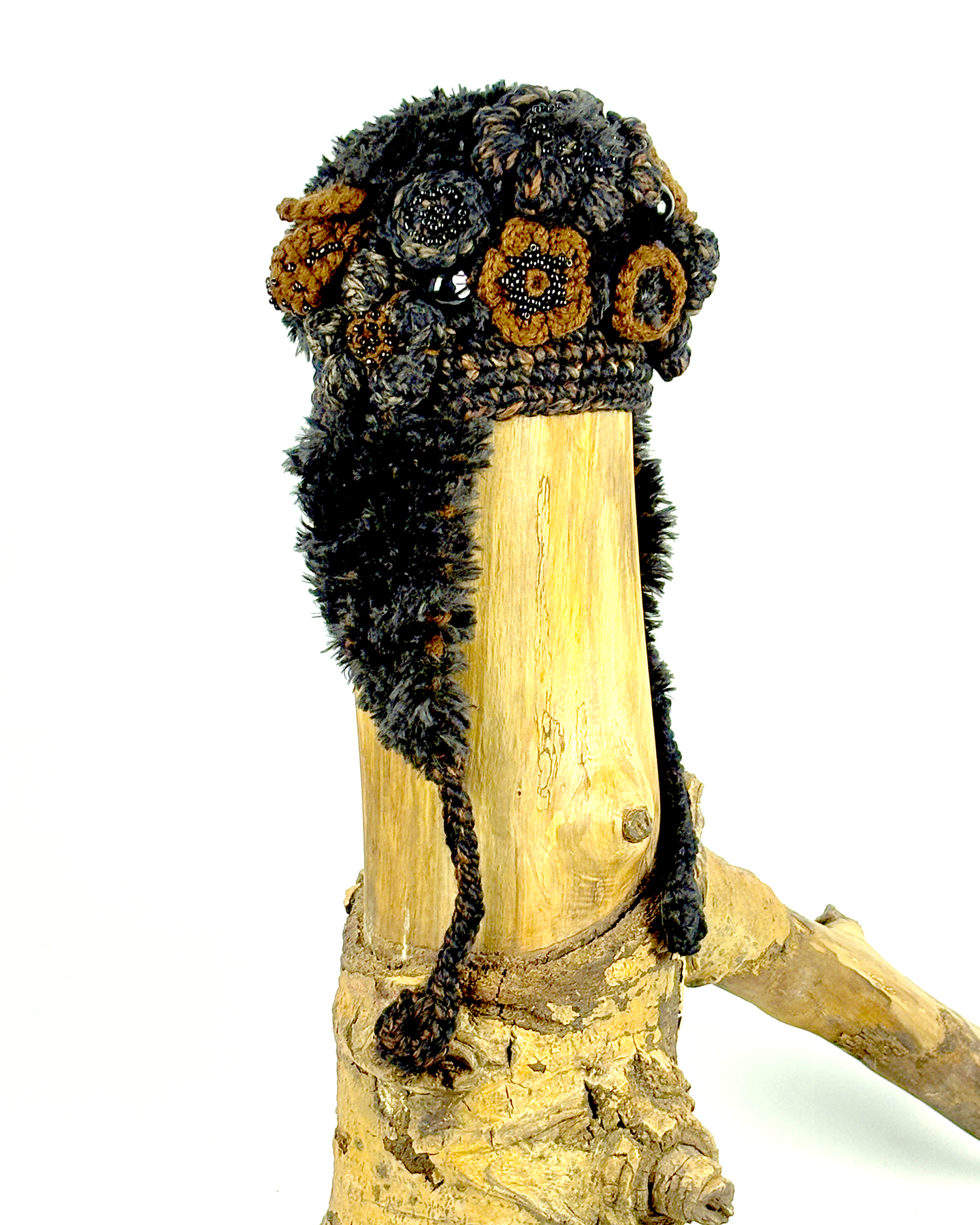 Black and Brown Flowered Flapped Hat
