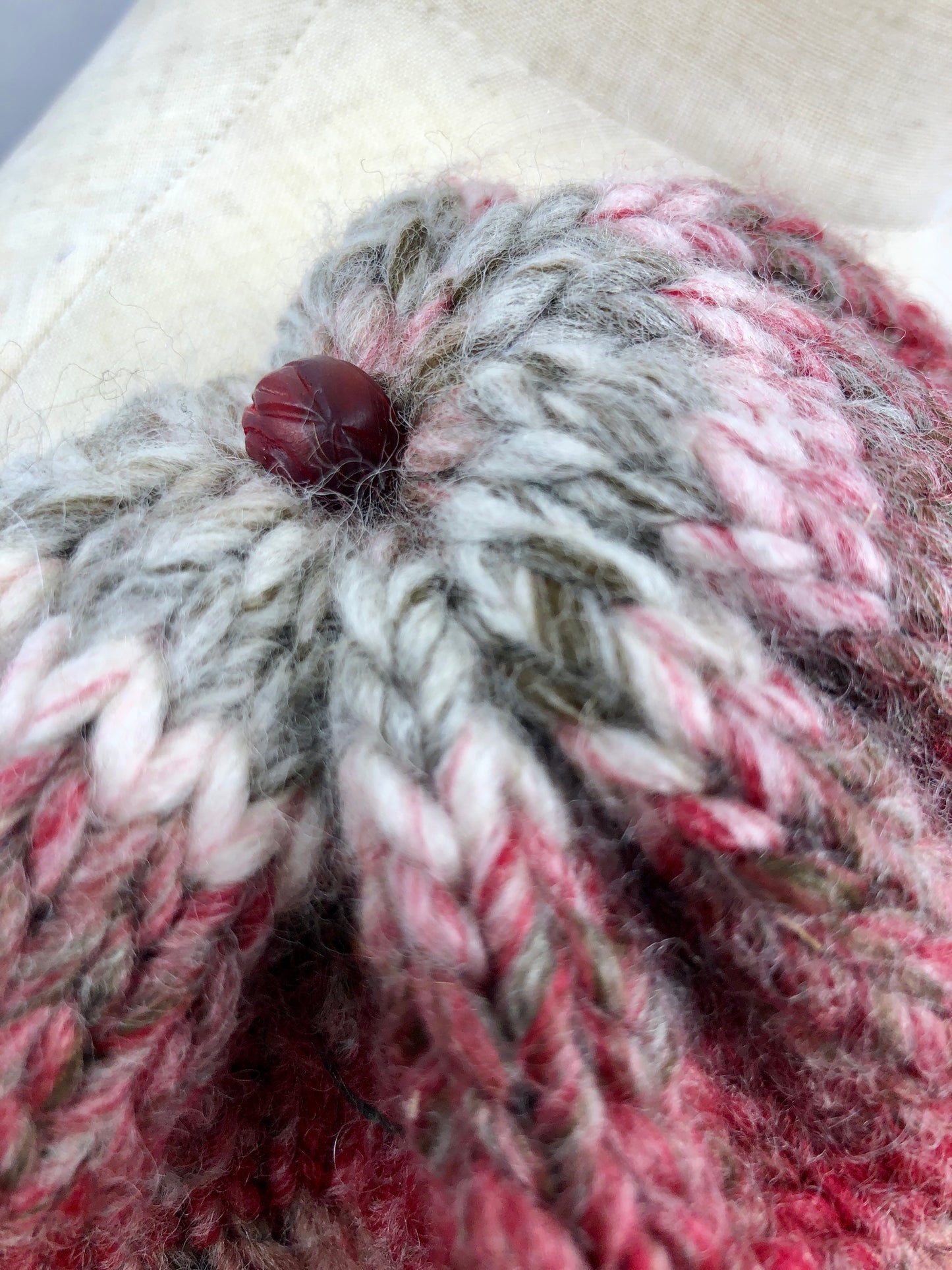 Grey brown red beanie toque