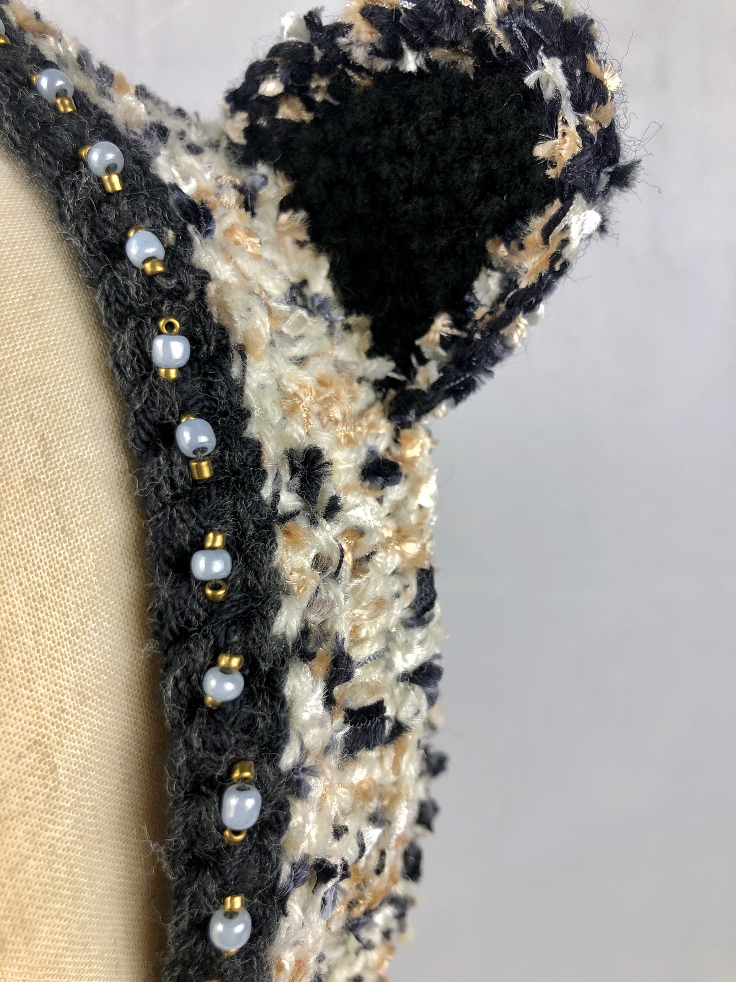 Black beige cat bonnet style headband
