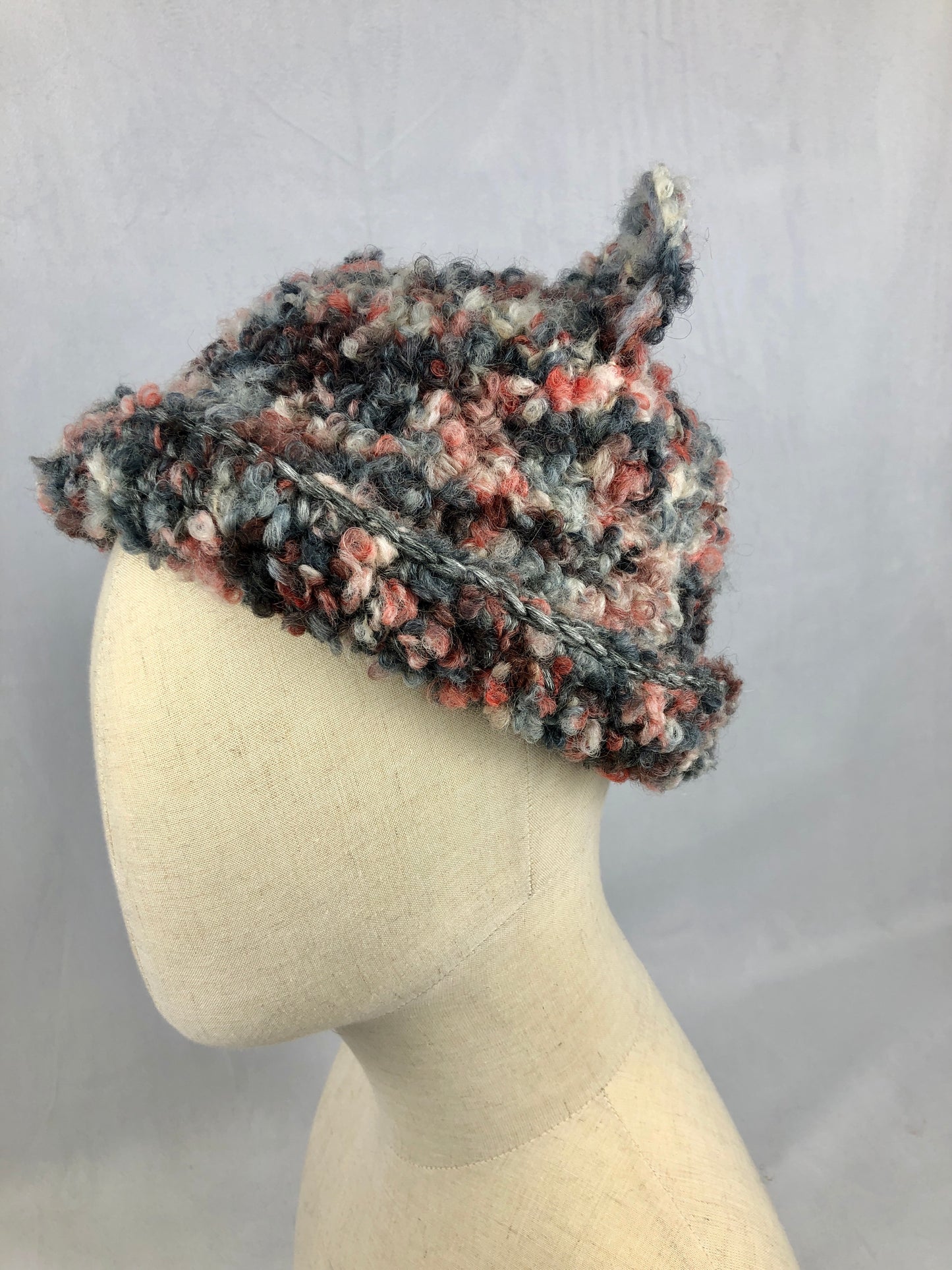 Grey pink brown cat bucket hat
