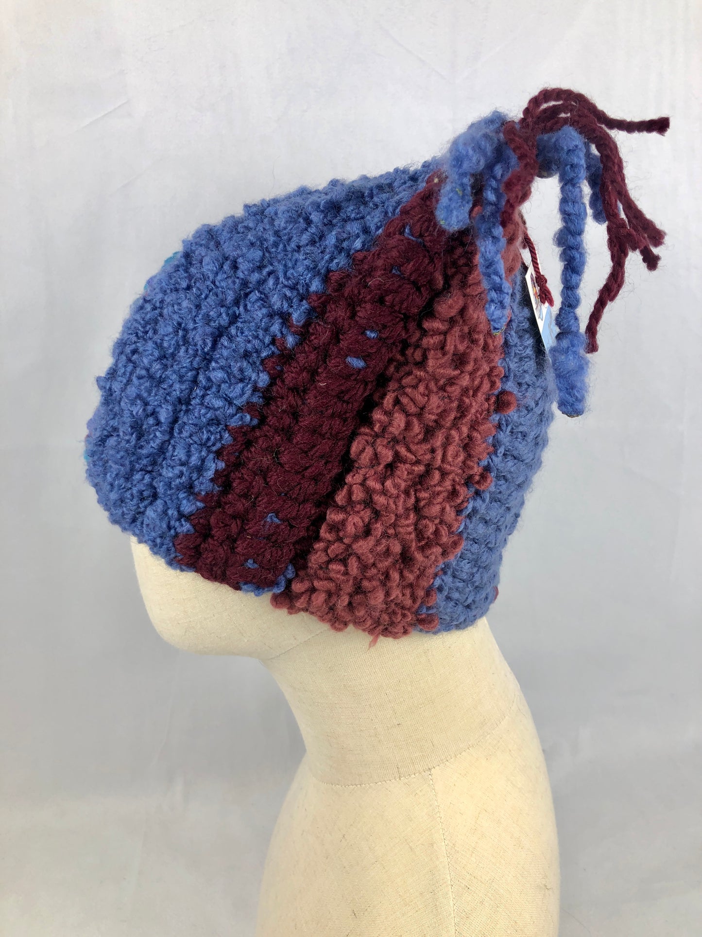 Blue maroon square top beanie toque