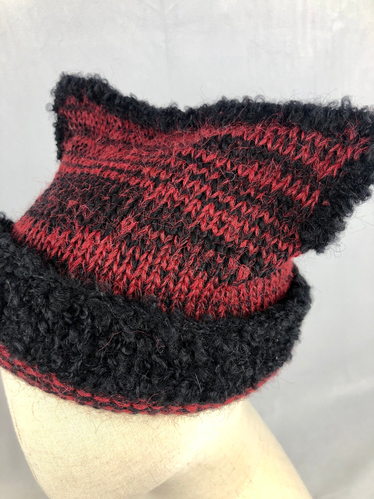Red black wool cat style beanie
