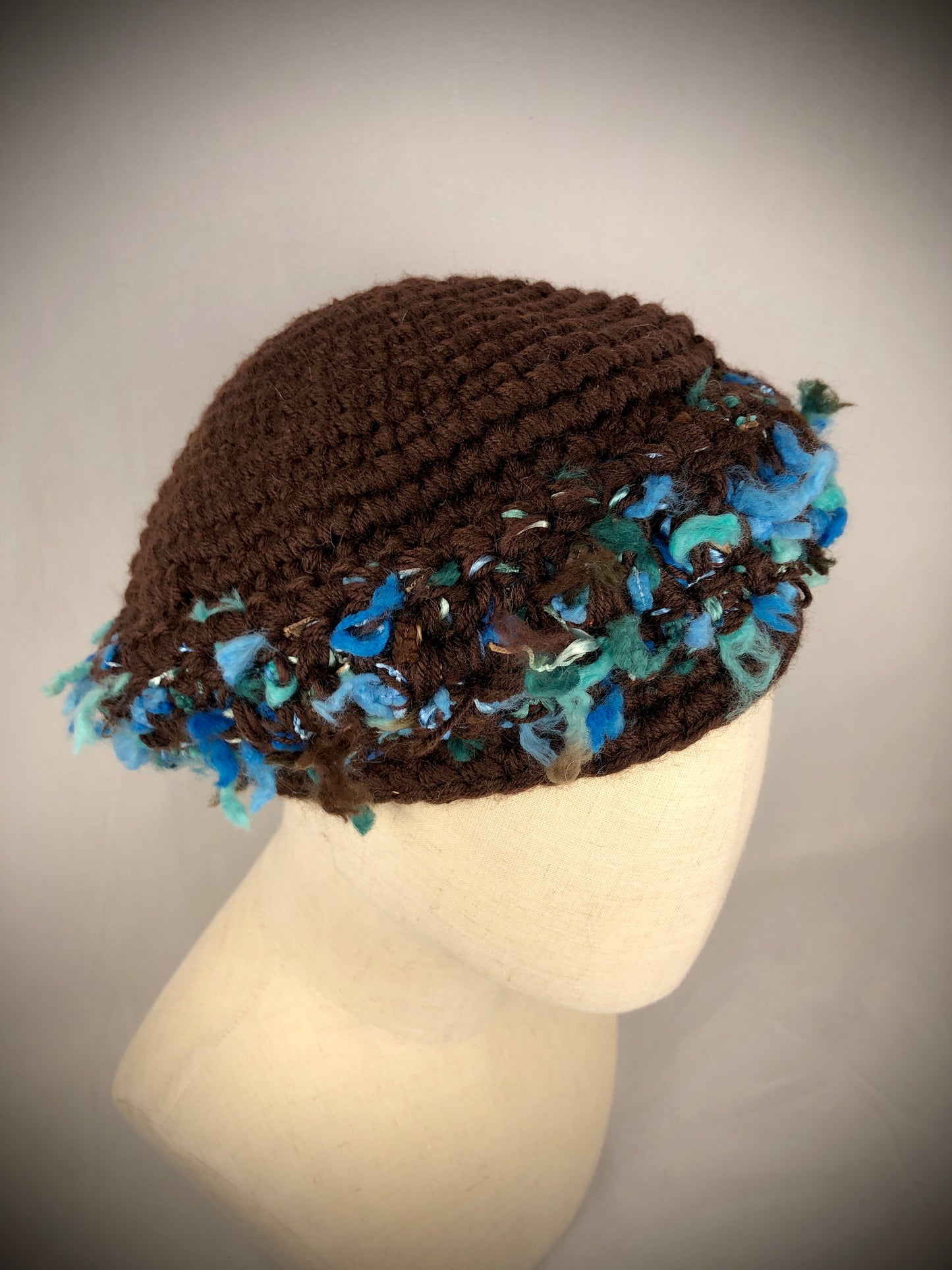 Brown teal merino beret