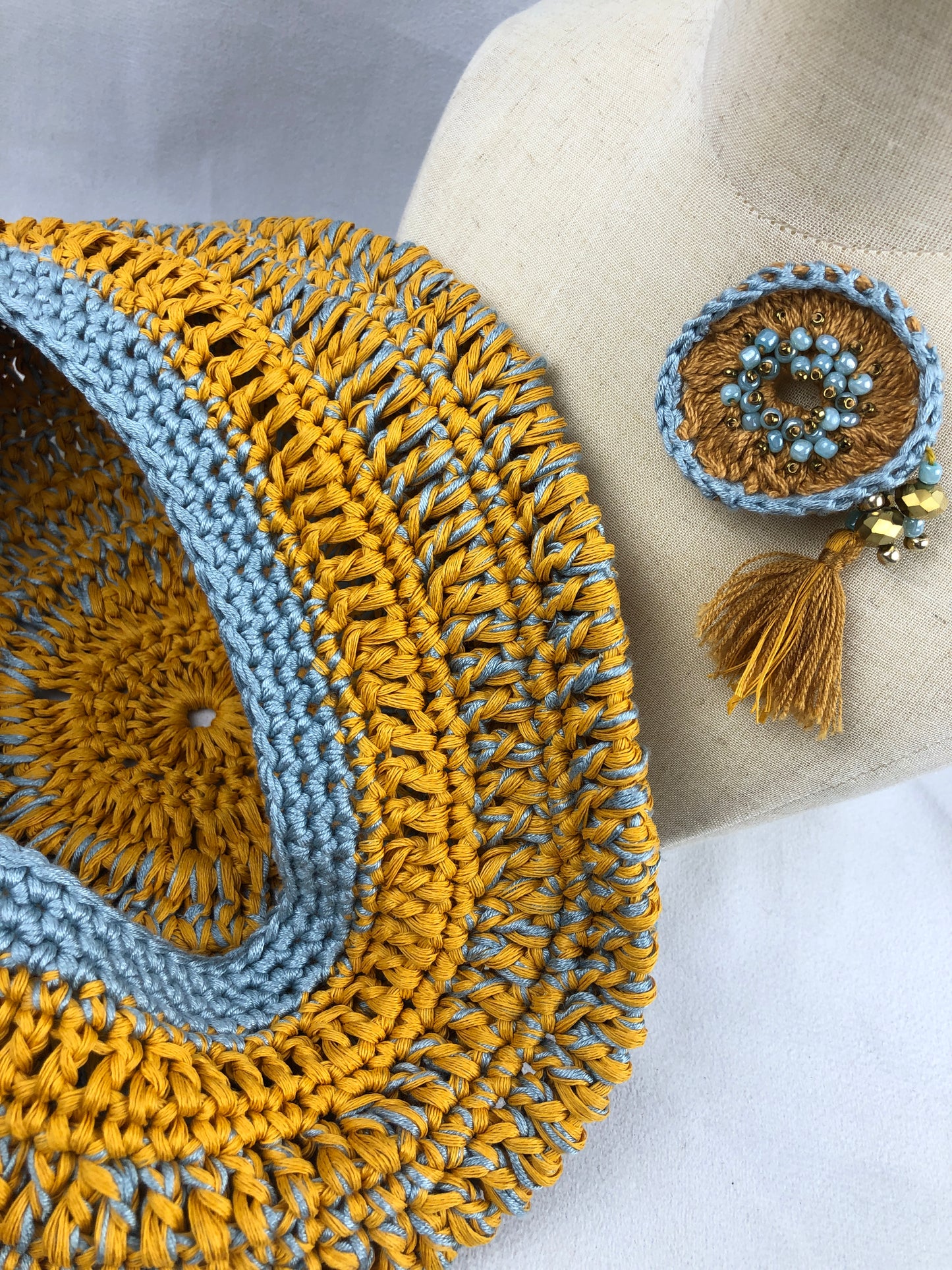 Yellow blue cotton beret