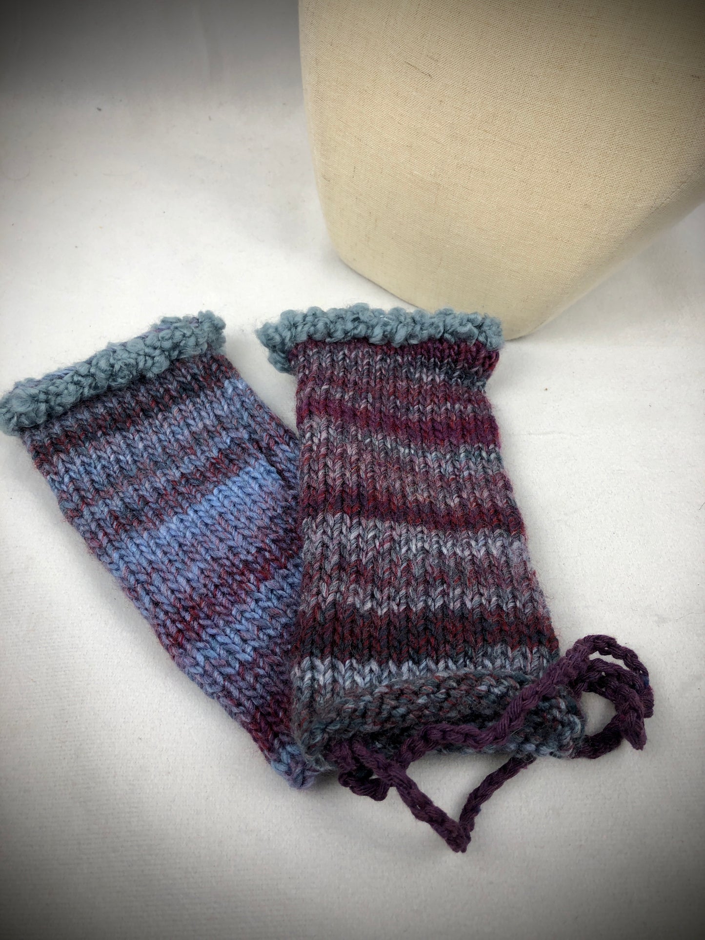 Blue maroon wrist warmers
