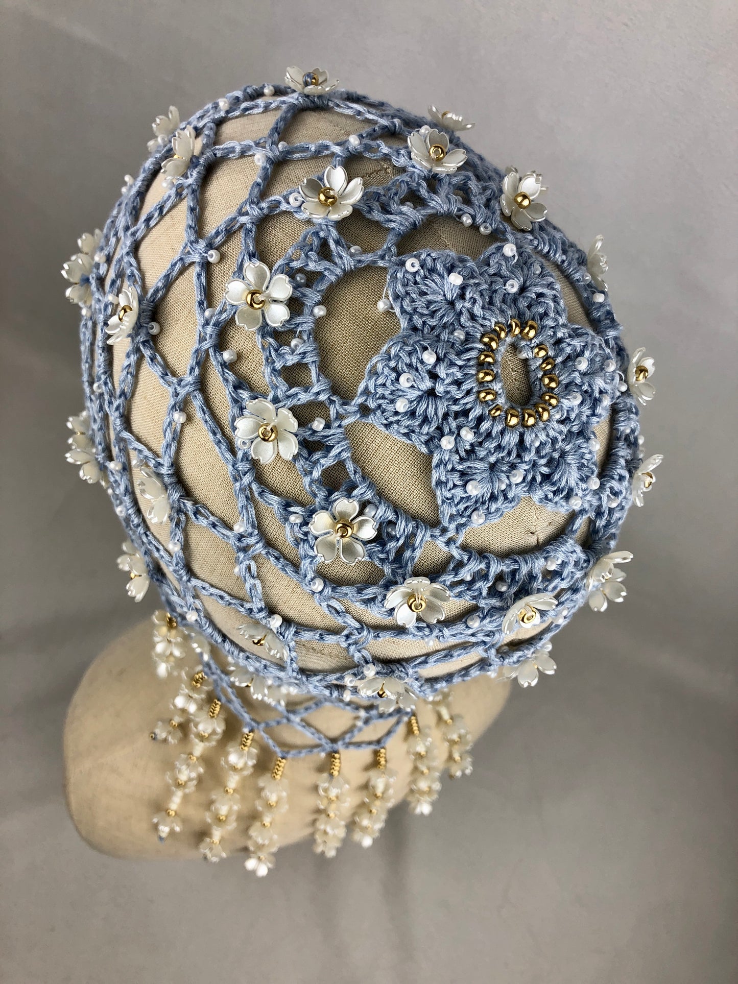 Blue flower mesh beanie headpiece