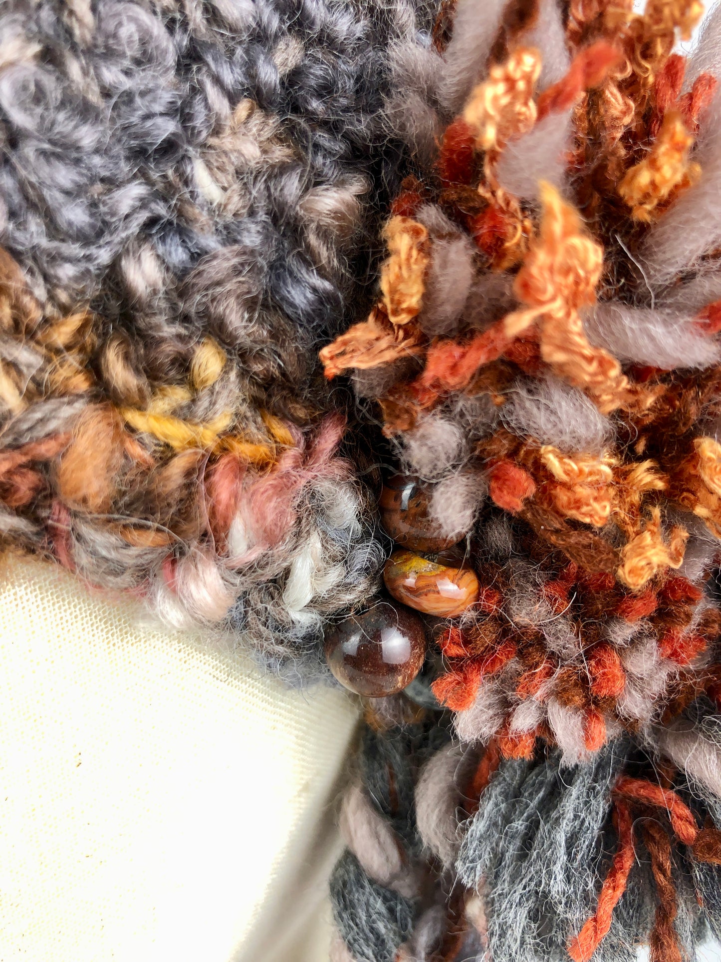 Grey rusty orange chrysanthemum hat