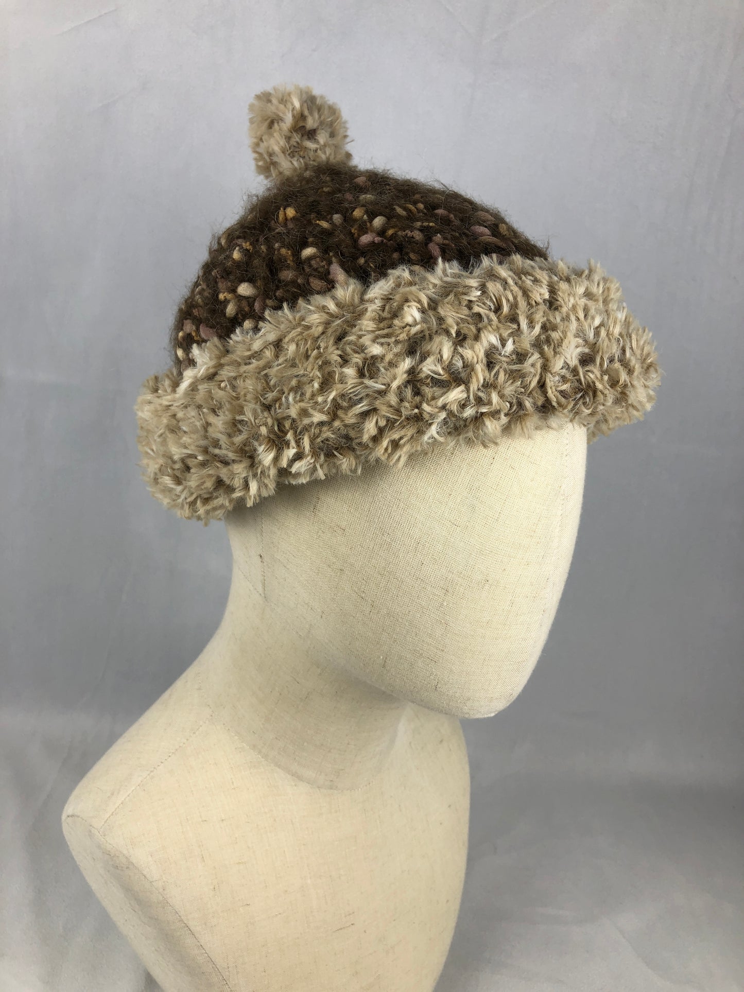 Brown beige beanie toque hat
