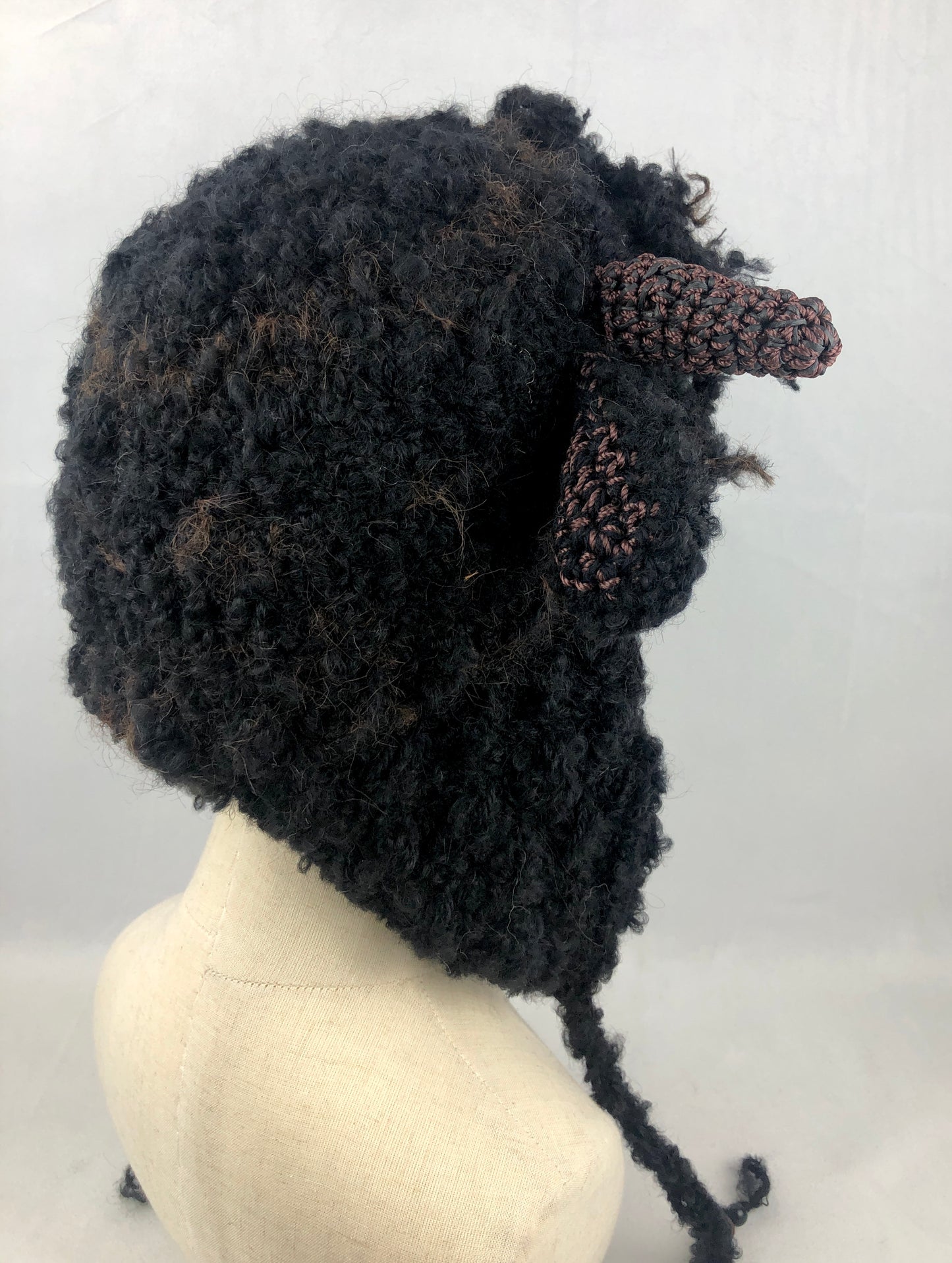 Black sheep earflaps wool hat