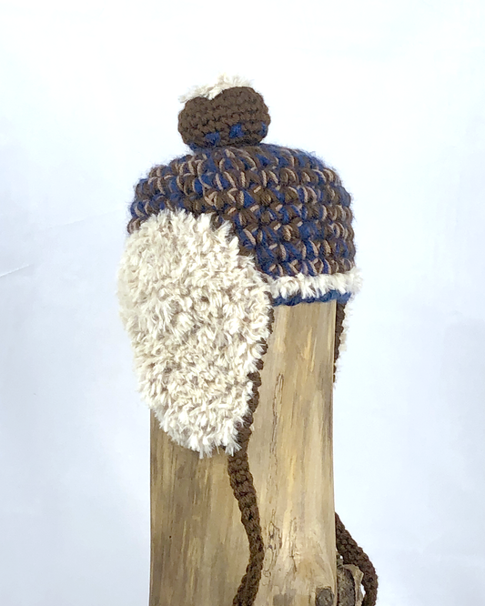 Blue, brown and beige Flapped Hat