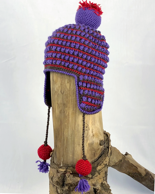 Red and Purple Flapped Toque