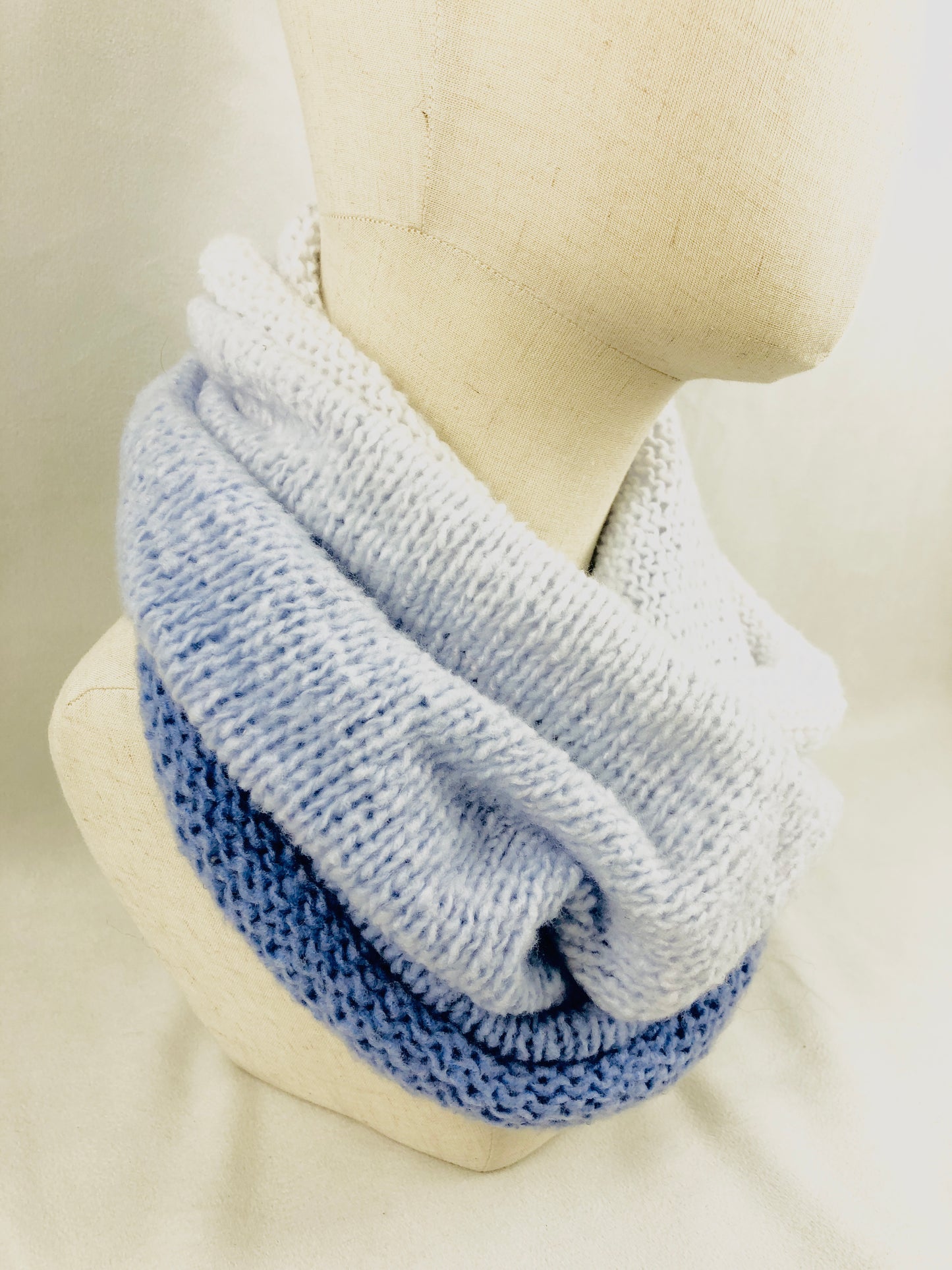 Blue white cowl scarf/ neck warmer