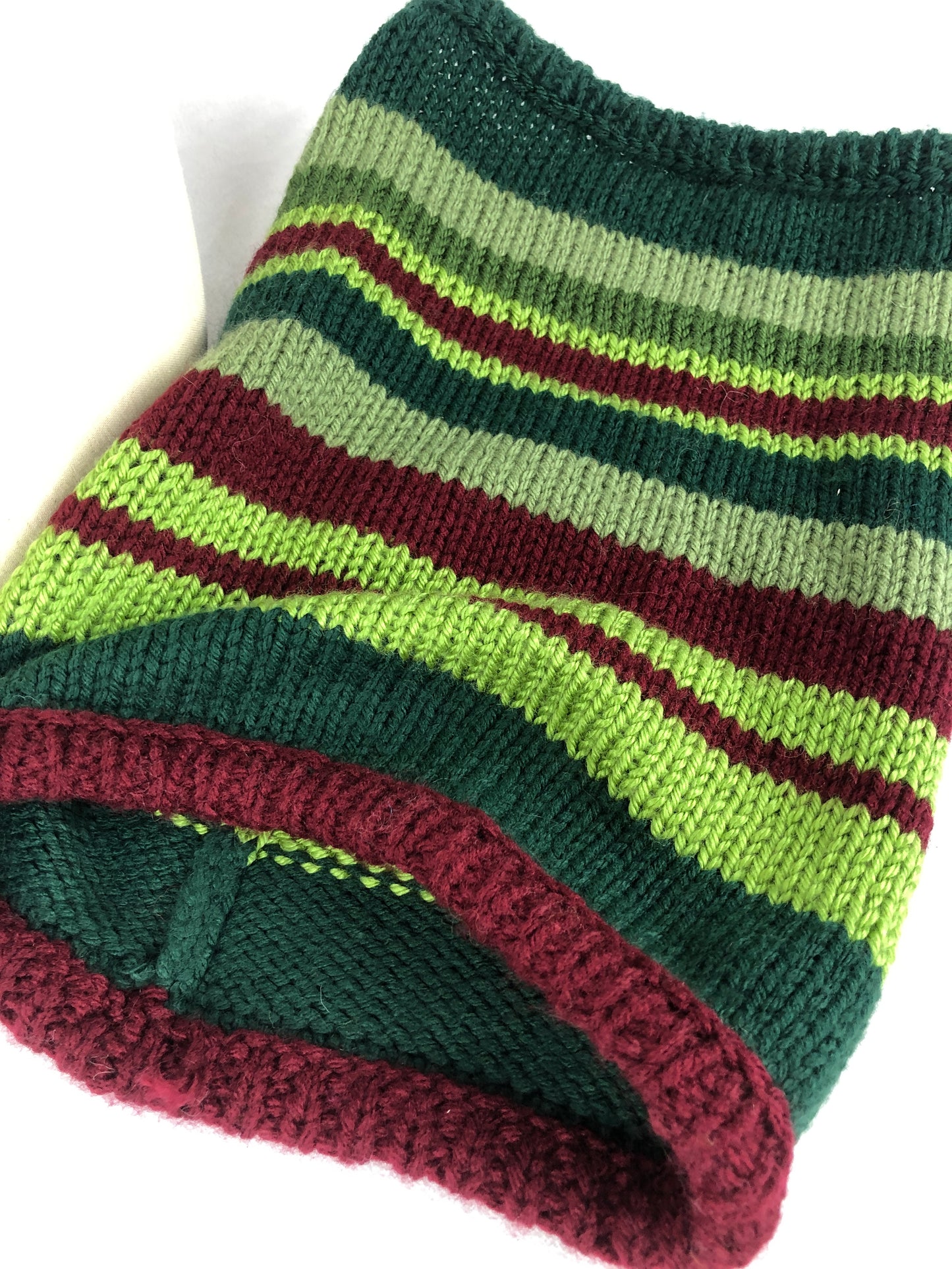 Green red stripe neck warmer