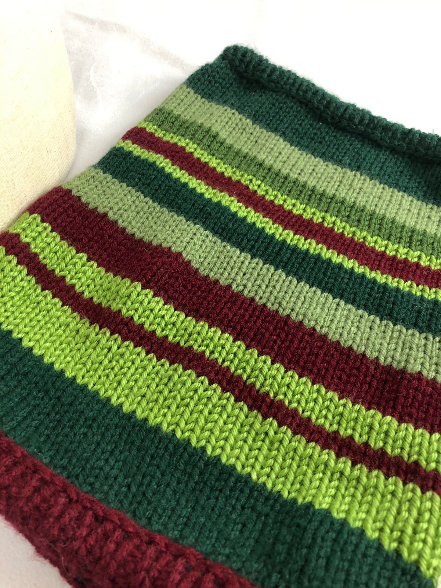 Green red stripe neck warmer