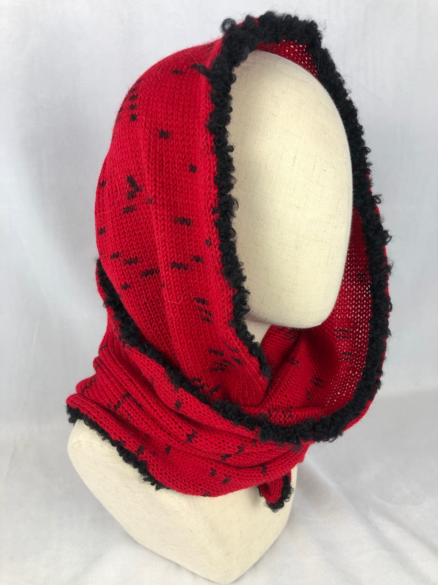 Red merino wool cowl scarf