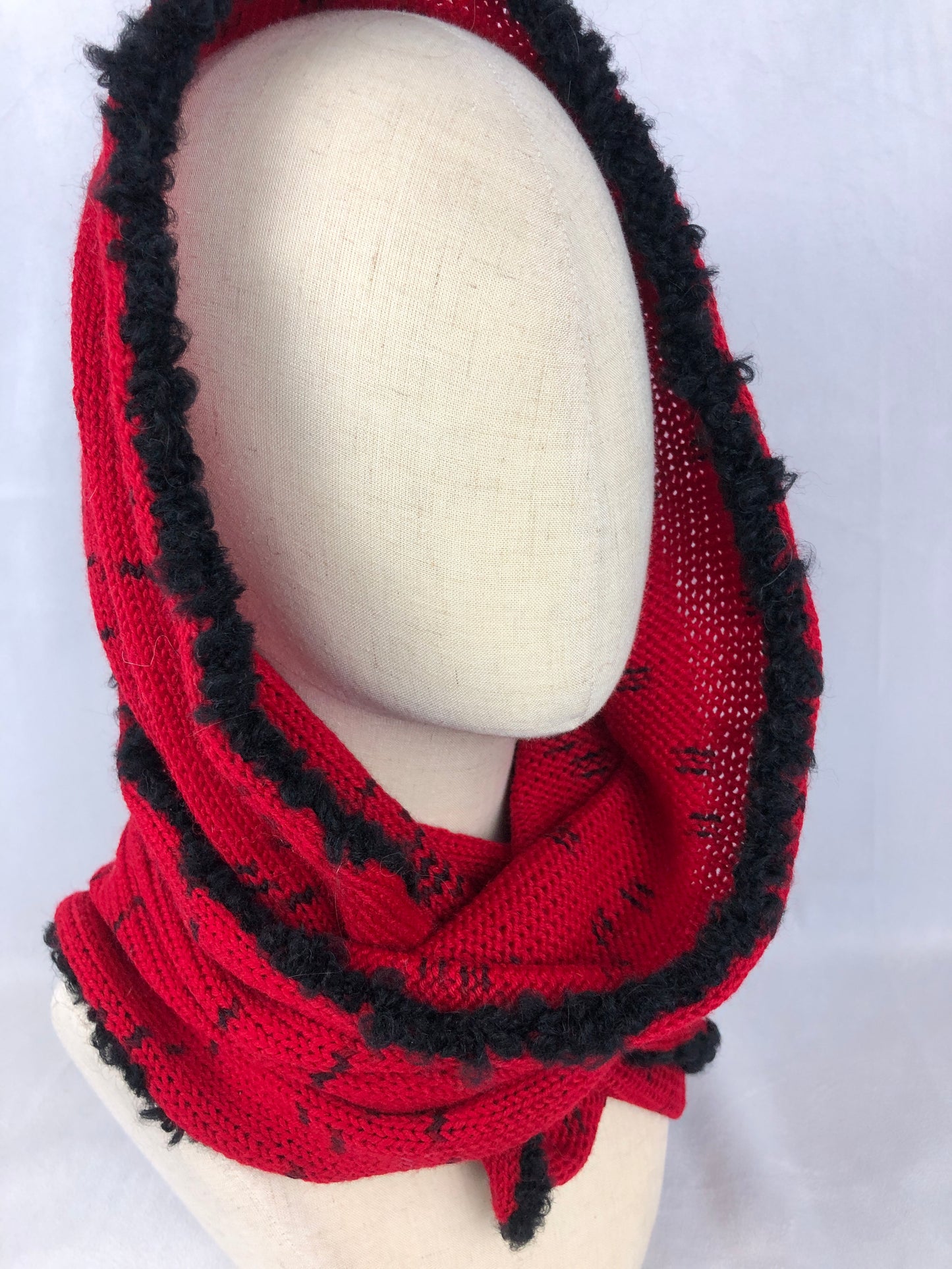 Red merino wool cowl scarf