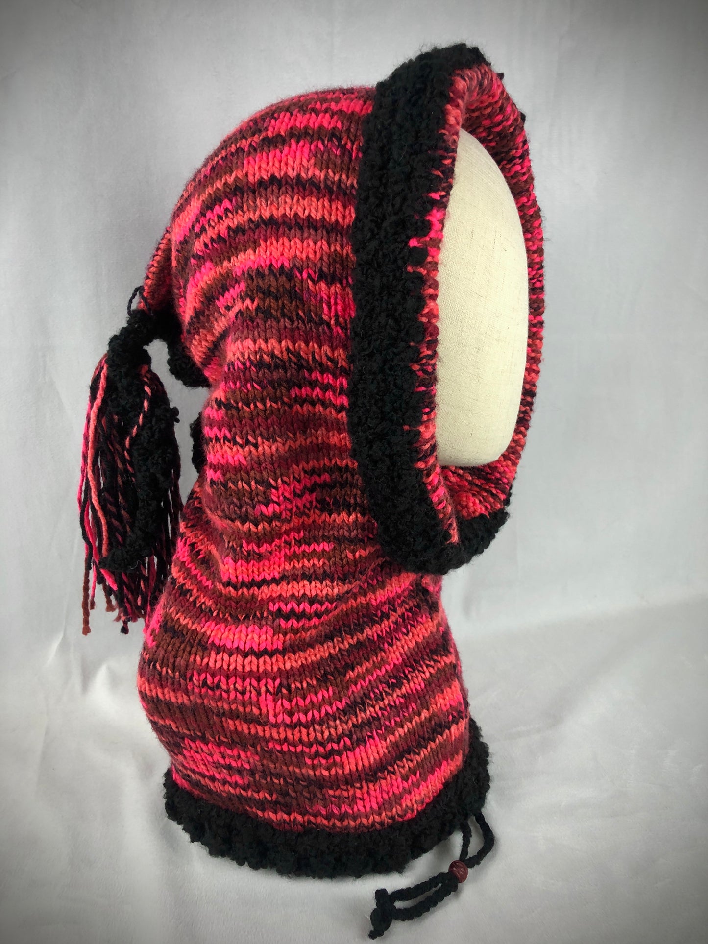 Neon pink striped hood scarf hat