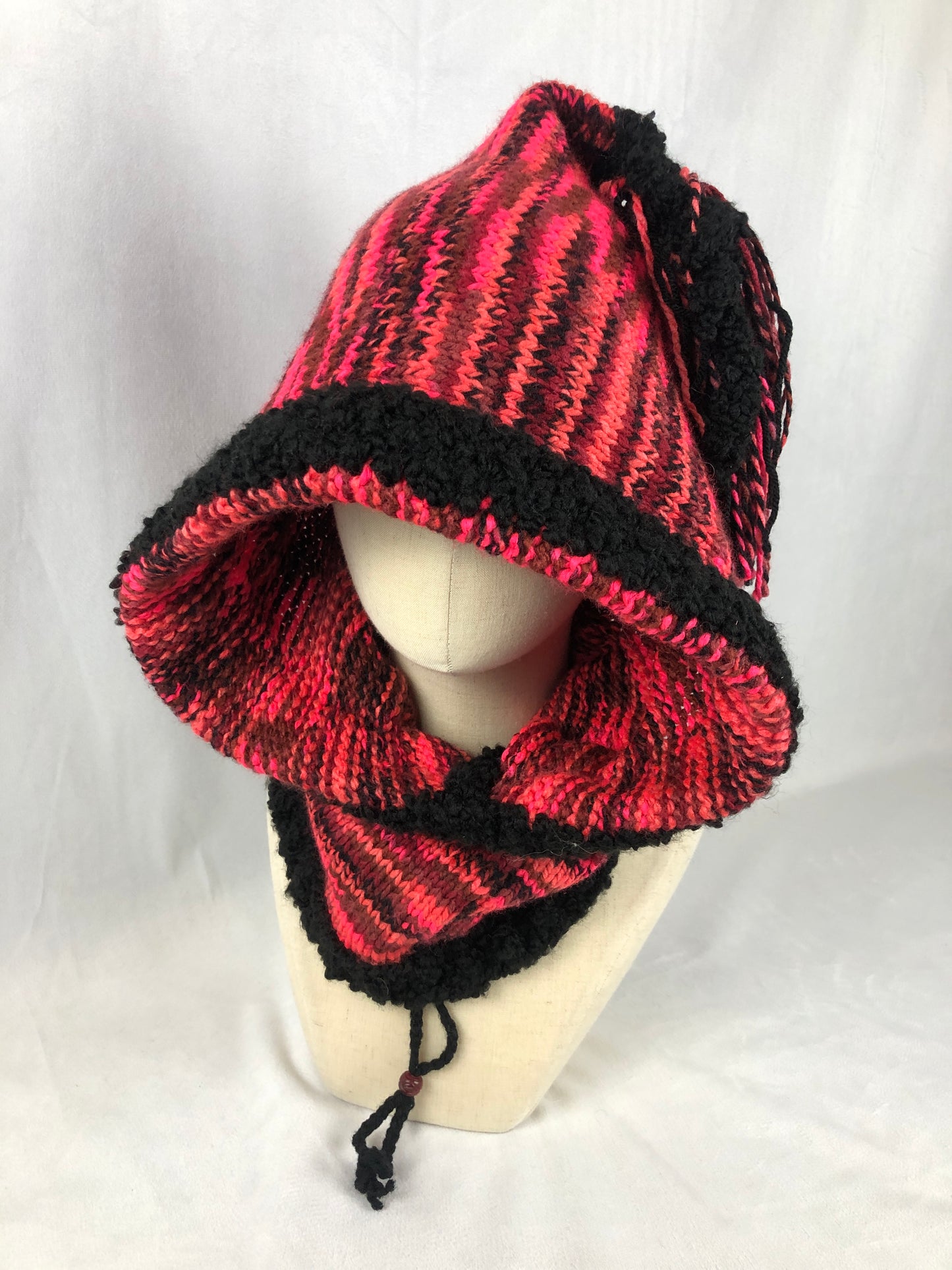 Neon pink striped hood scarf hat