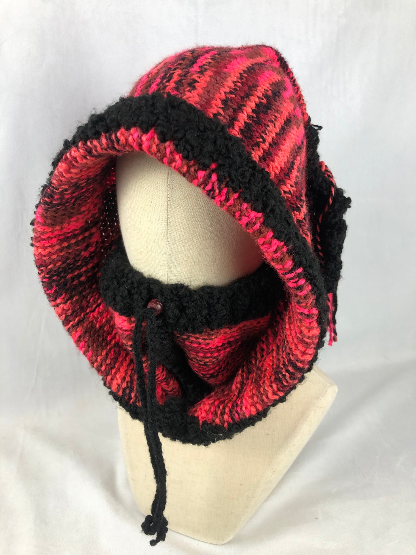 Neon pink striped hood scarf hat