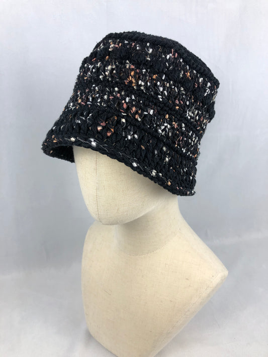Black cotton tweed bucket hat