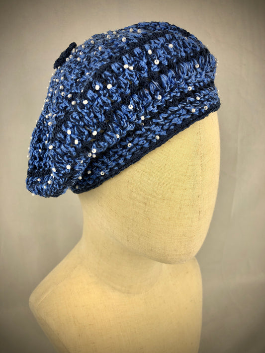 Blue summer beaded beret