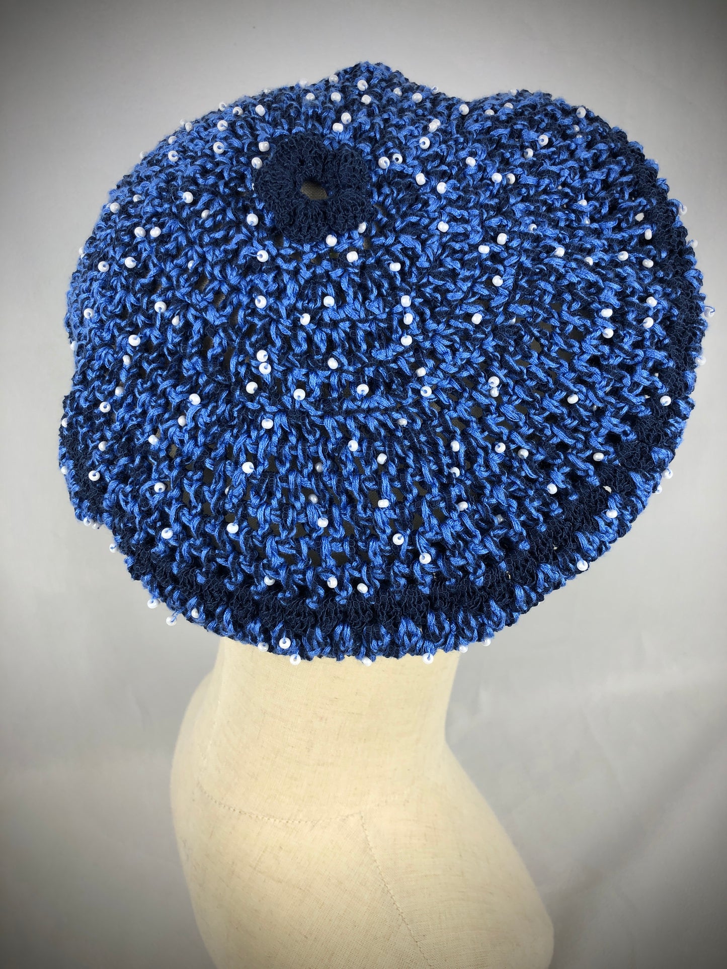 Blue summer beaded beret