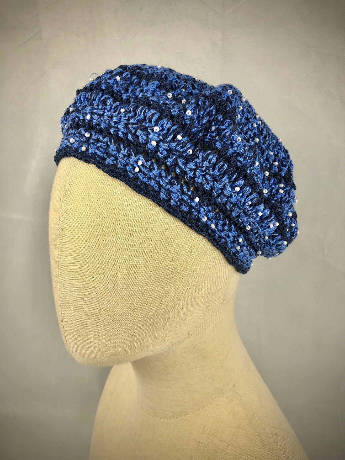 Blue summer beaded beret