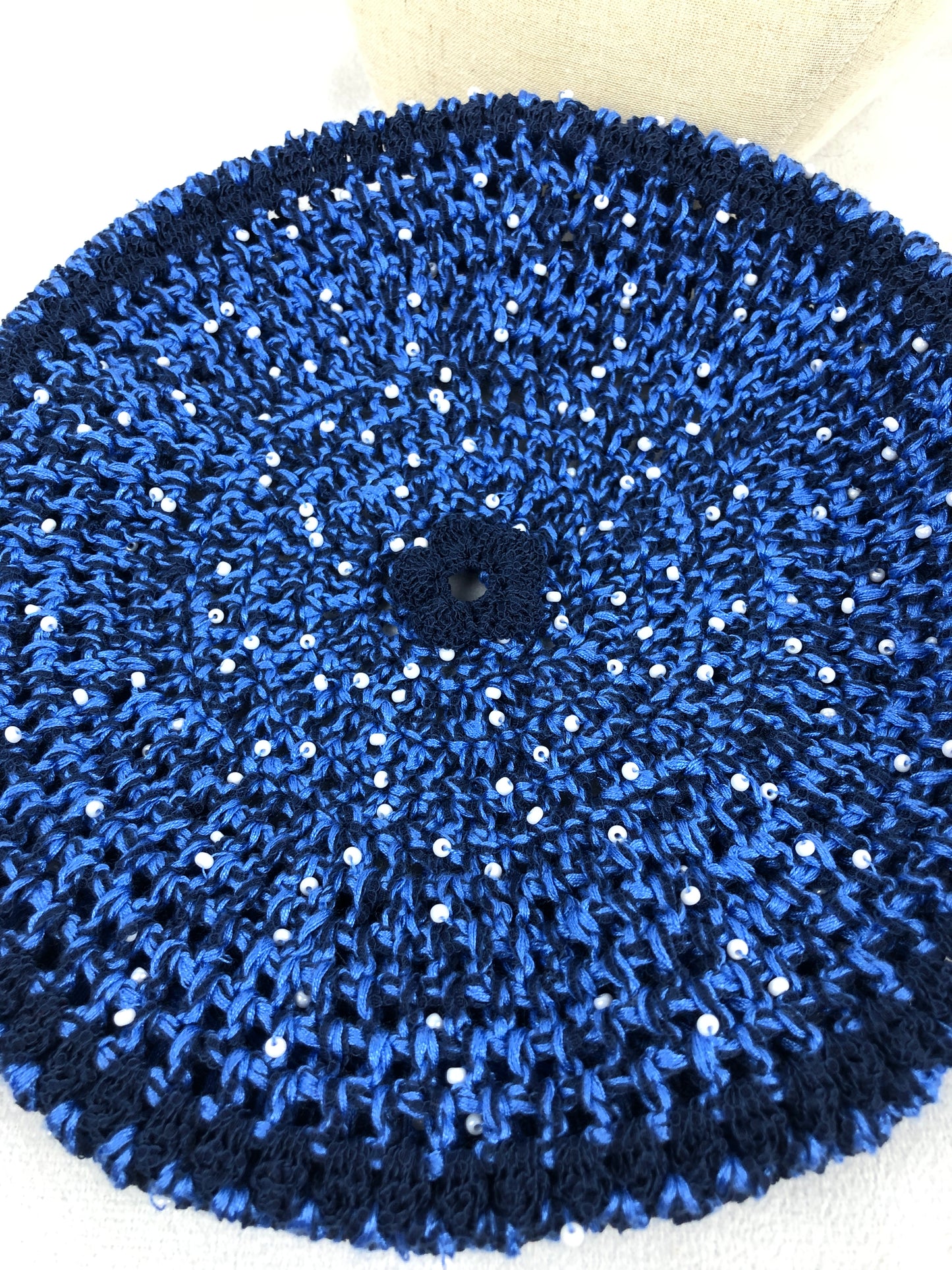 Blue summer beaded beret