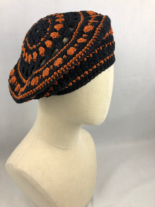Black orange summer beret