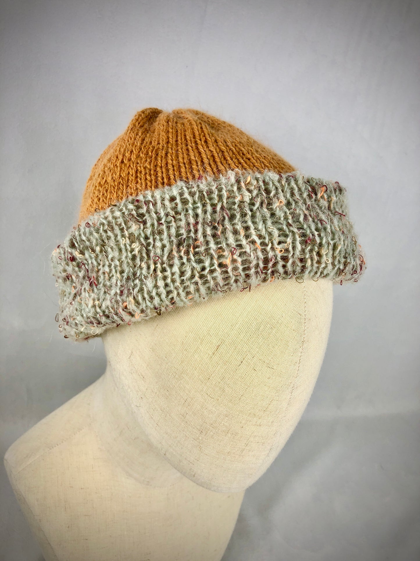 Yellow grey cashmere beanie toque