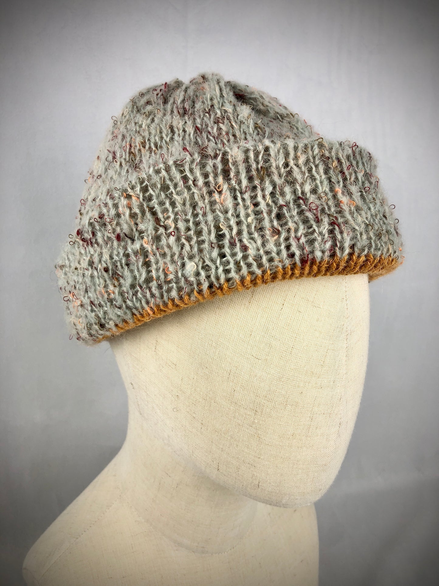 Yellow grey cashmere beanie toque