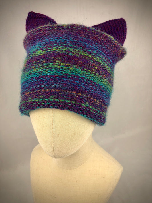 Purple rainbow bow cat hat