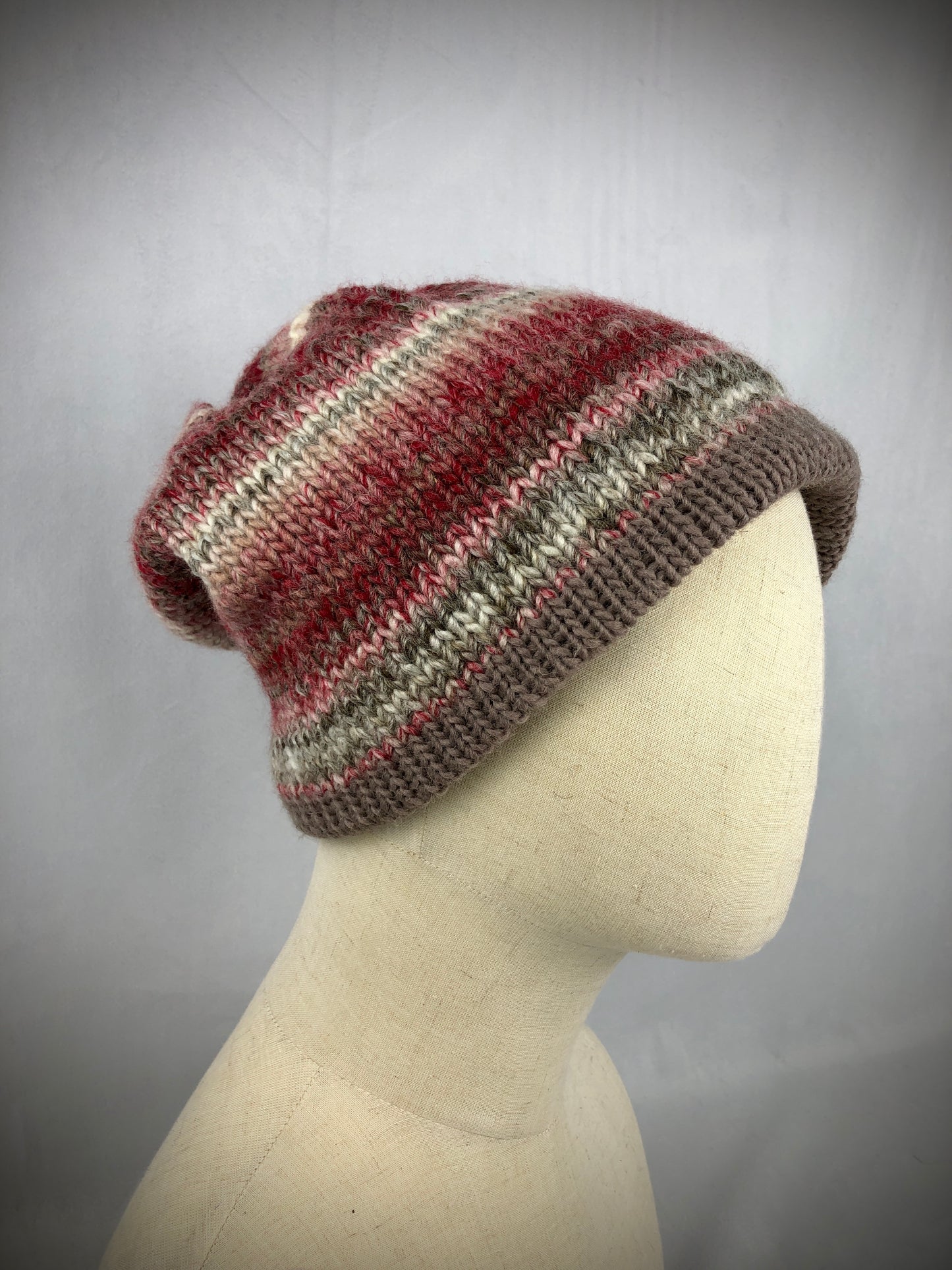 Grey brown red beanie toque