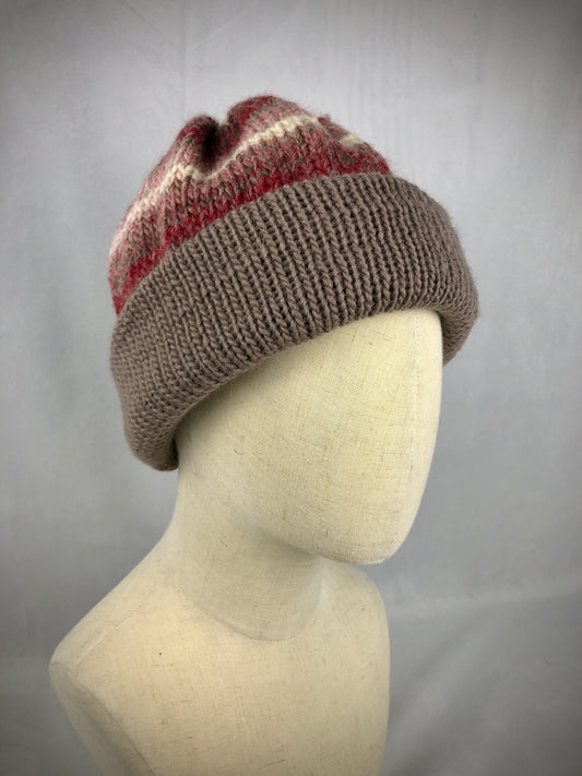 Grey brown red beanie toque