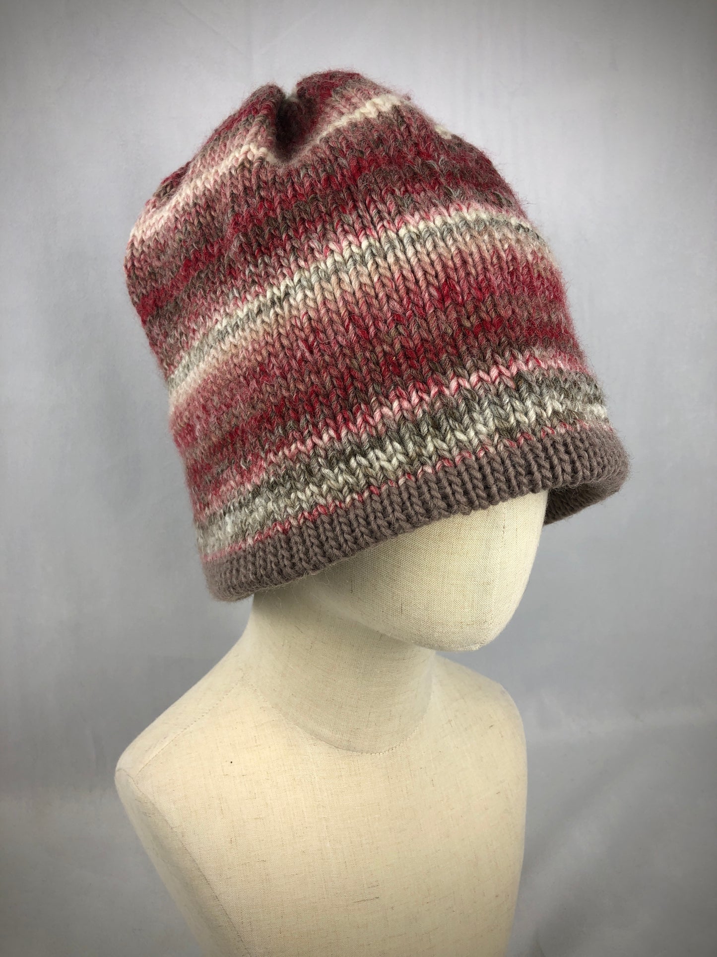 Grey brown red beanie toque