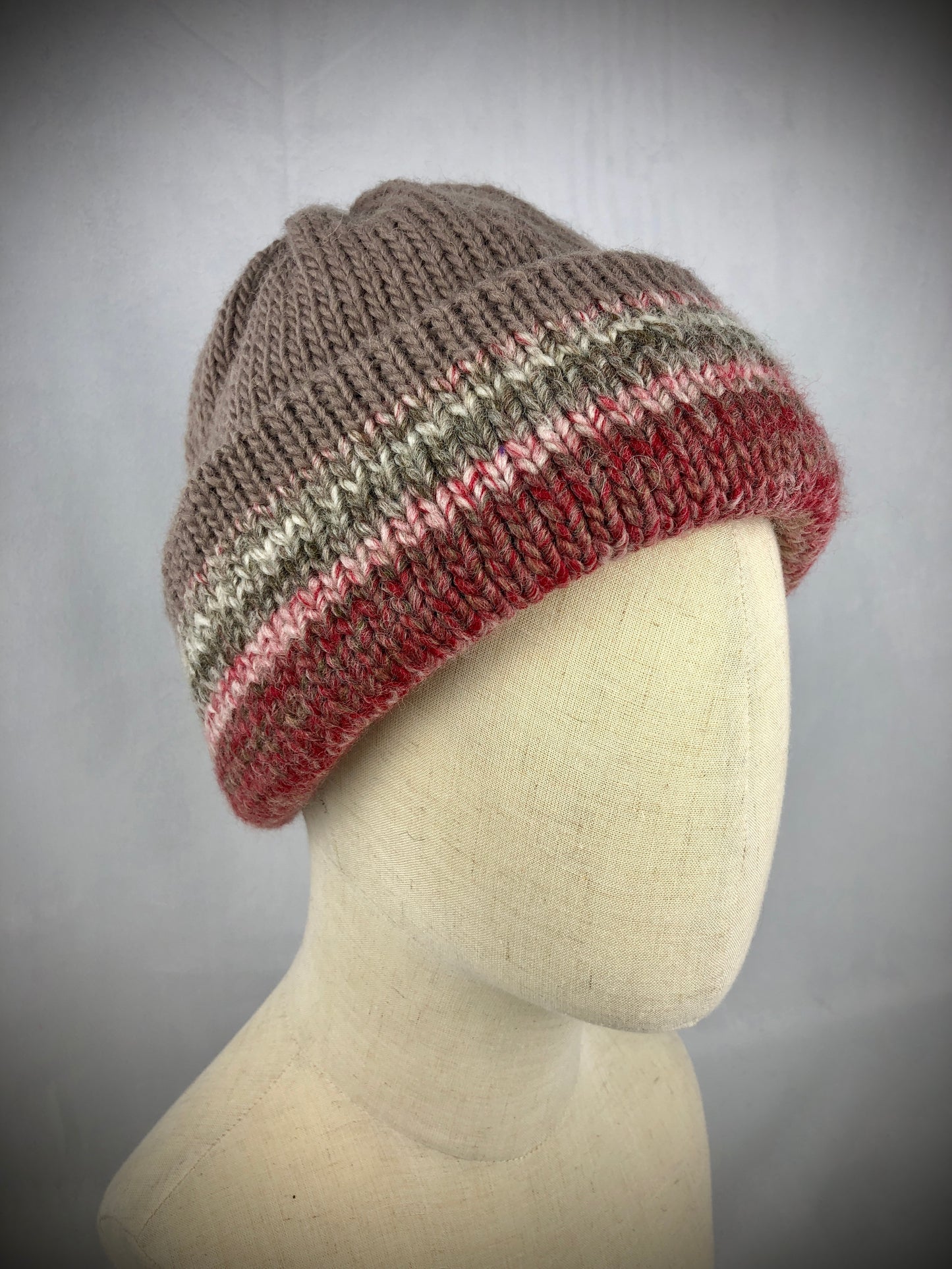 Grey brown red beanie toque