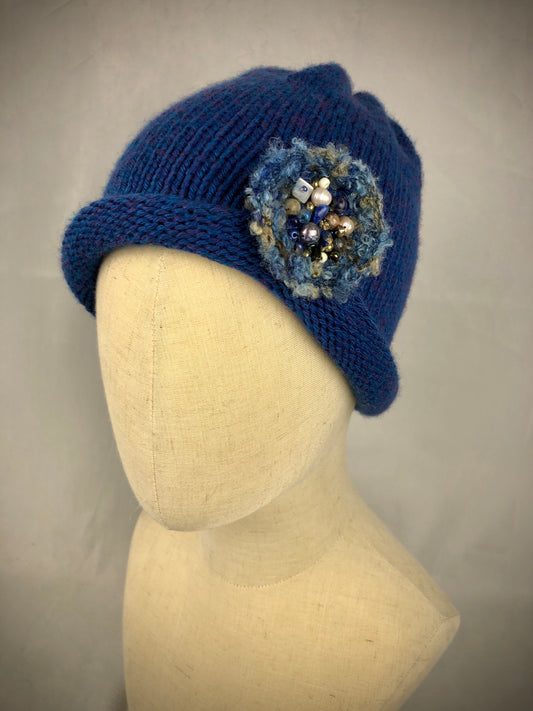 Blue wool beanie hat