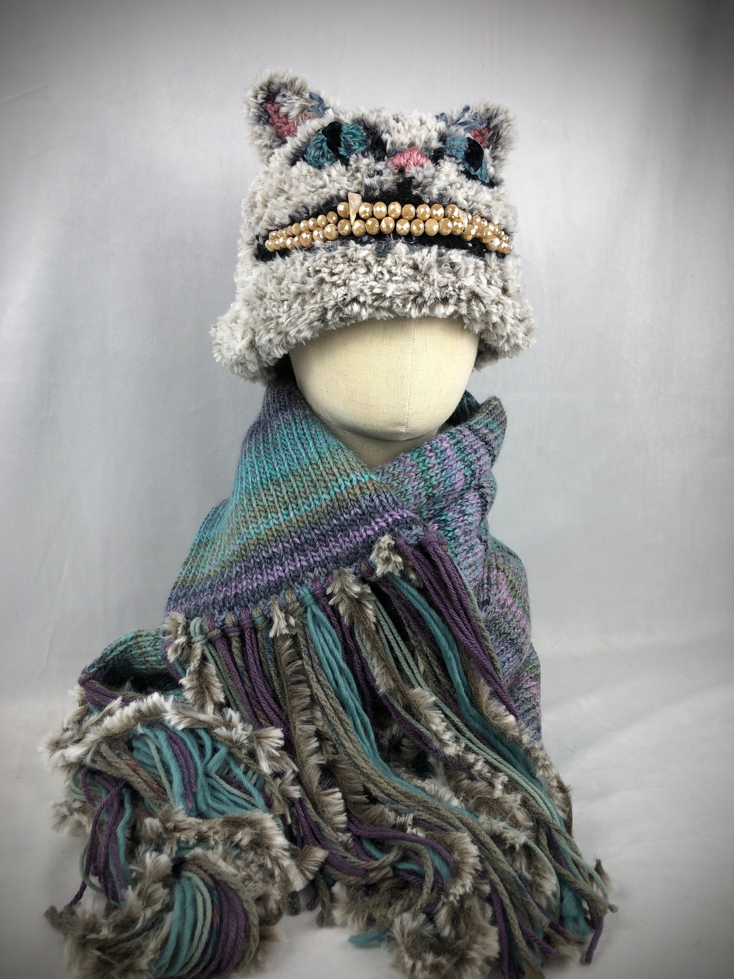 Teal blue grey purple wool blend scarf