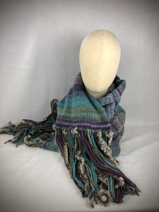 Teal blue grey purple wool blend scarf