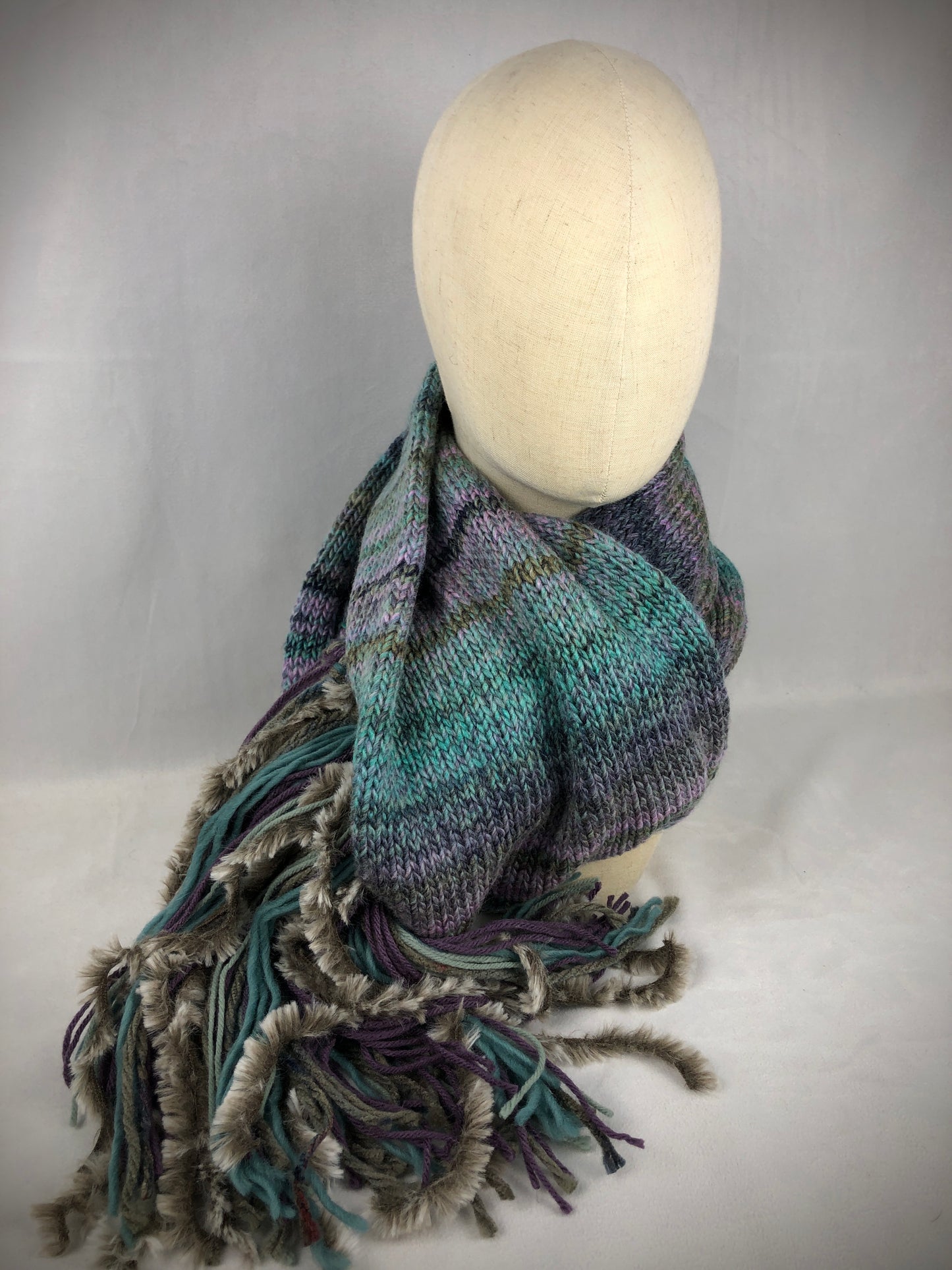 Teal blue grey purple wool blend scarf