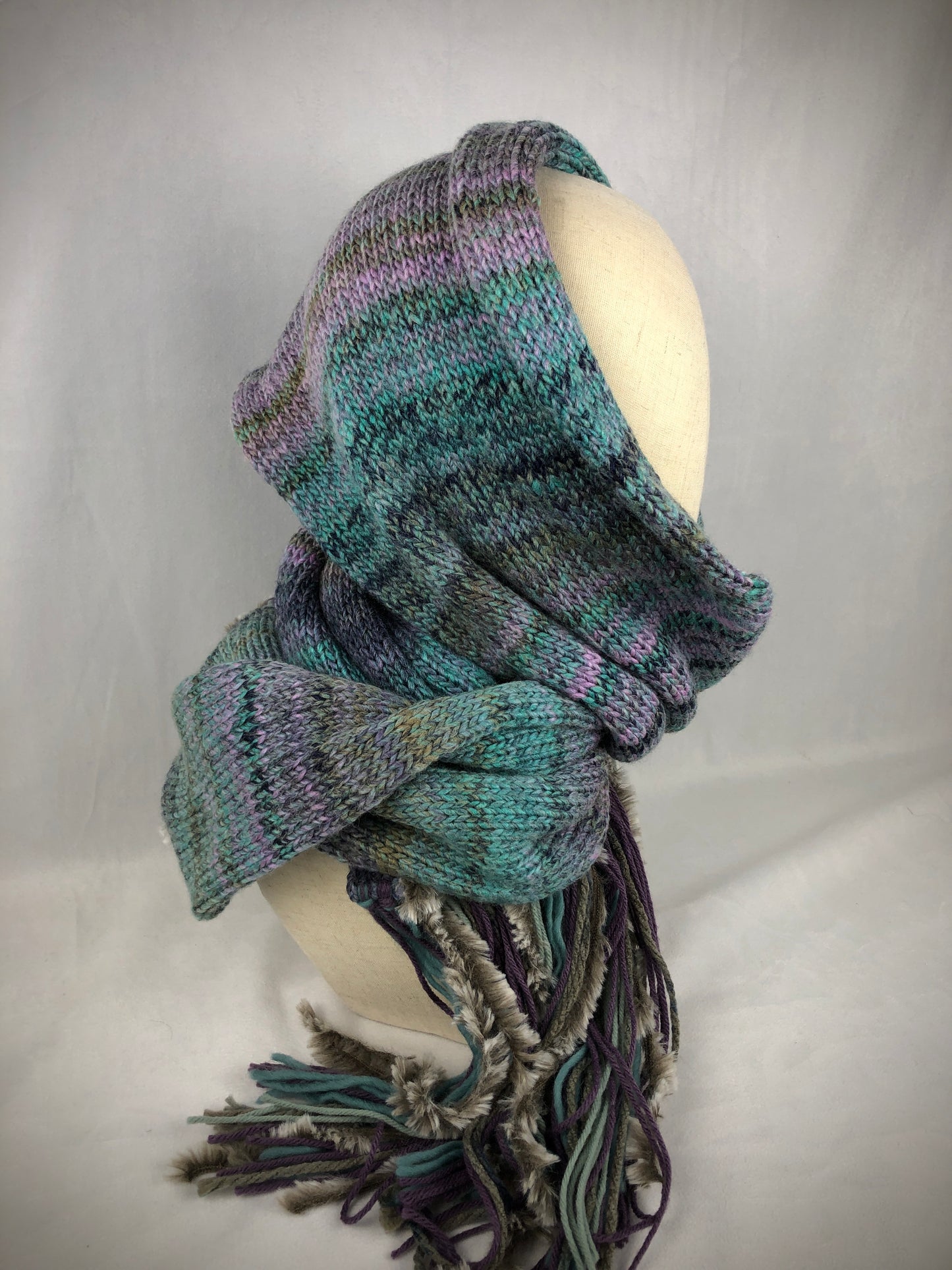 Teal blue grey purple wool blend scarf
