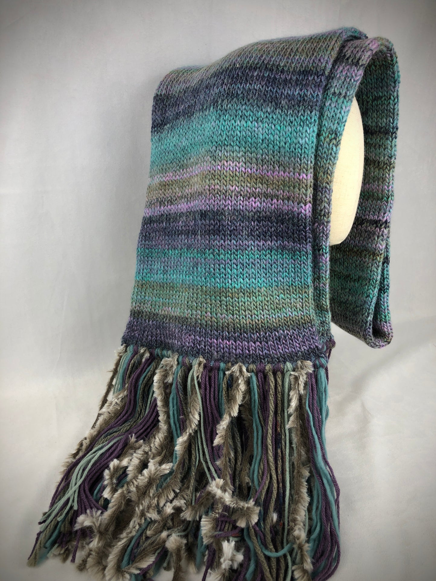Teal blue grey purple wool blend scarf