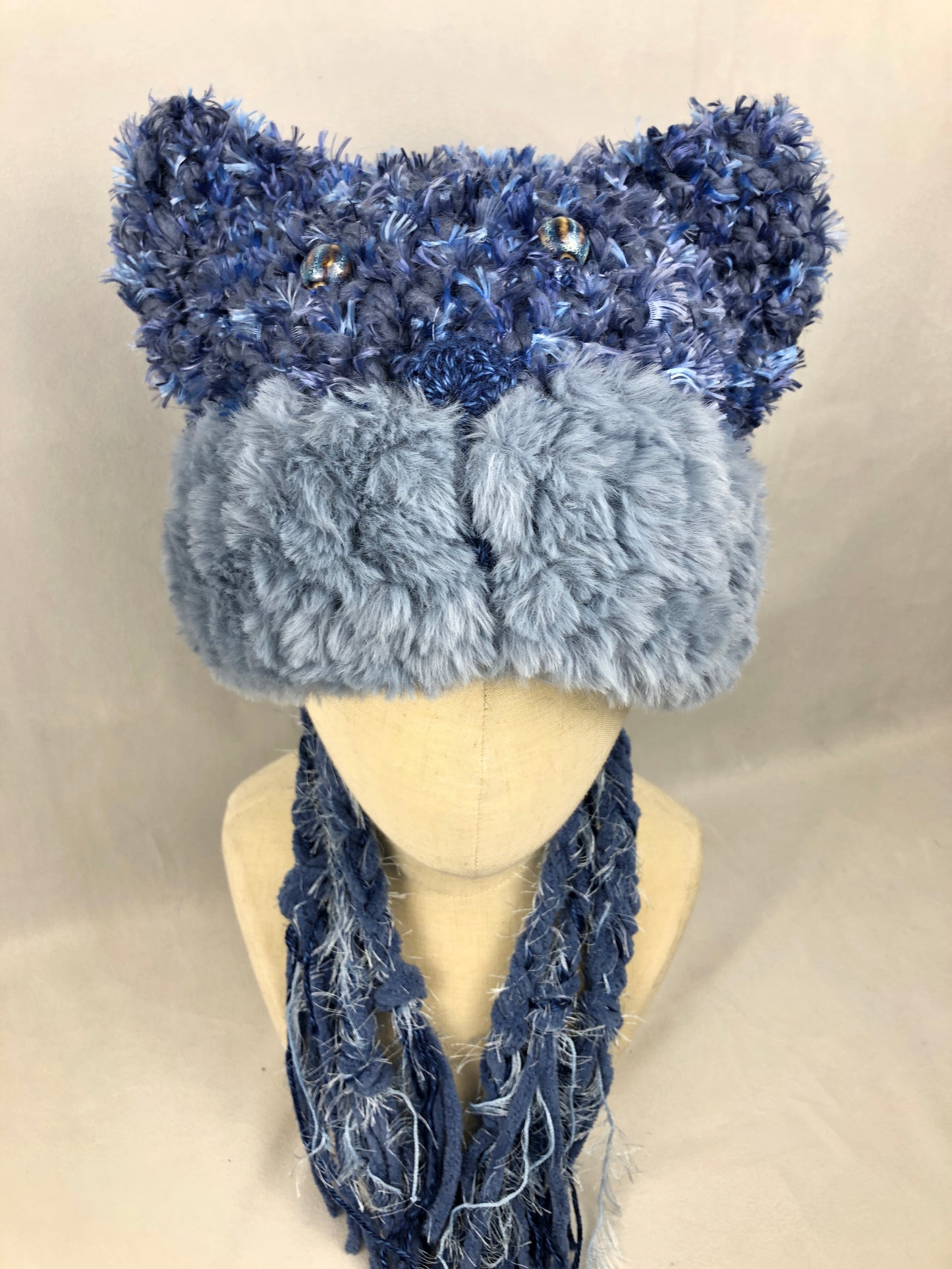 Blue furry cat hat