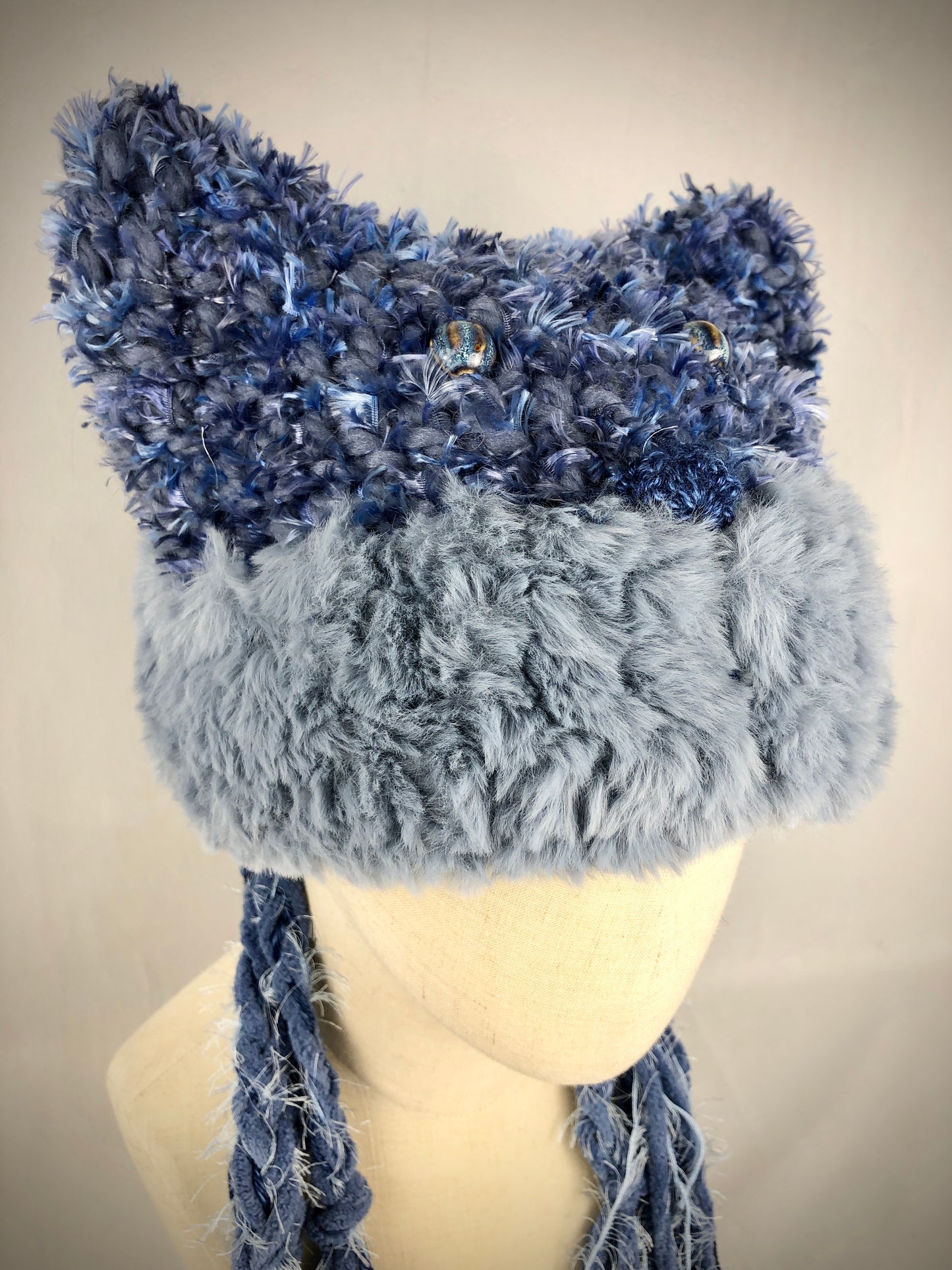 Blue furry cat hat
